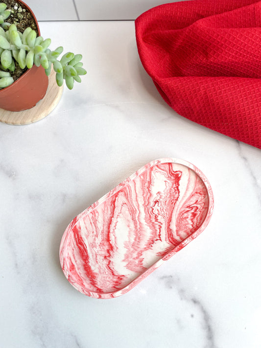 Red Marble Oval Trinket Tray – Catchall Dish