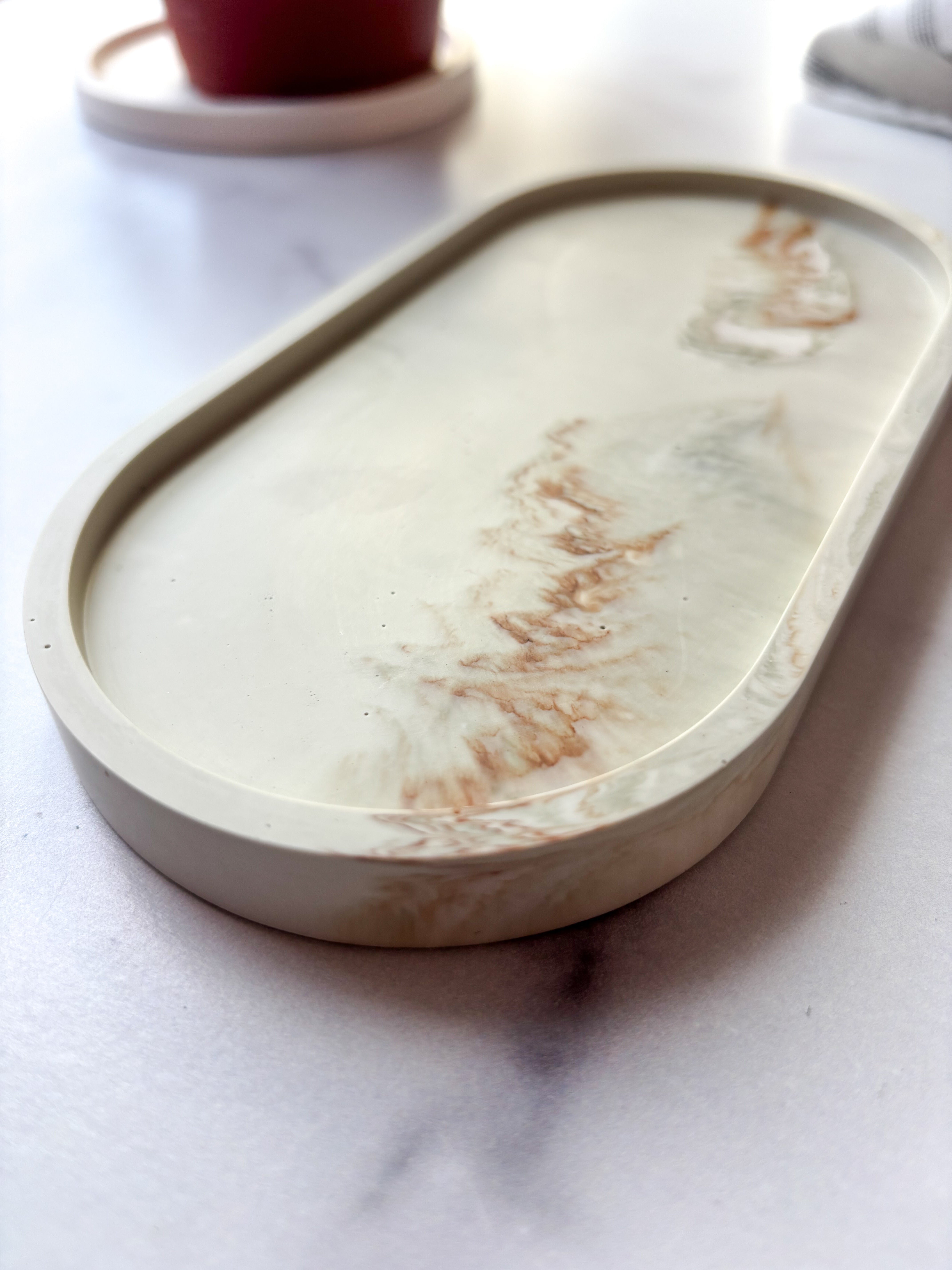 Sage Green Marbled Oval Trinket Tray – Catchall Dish
