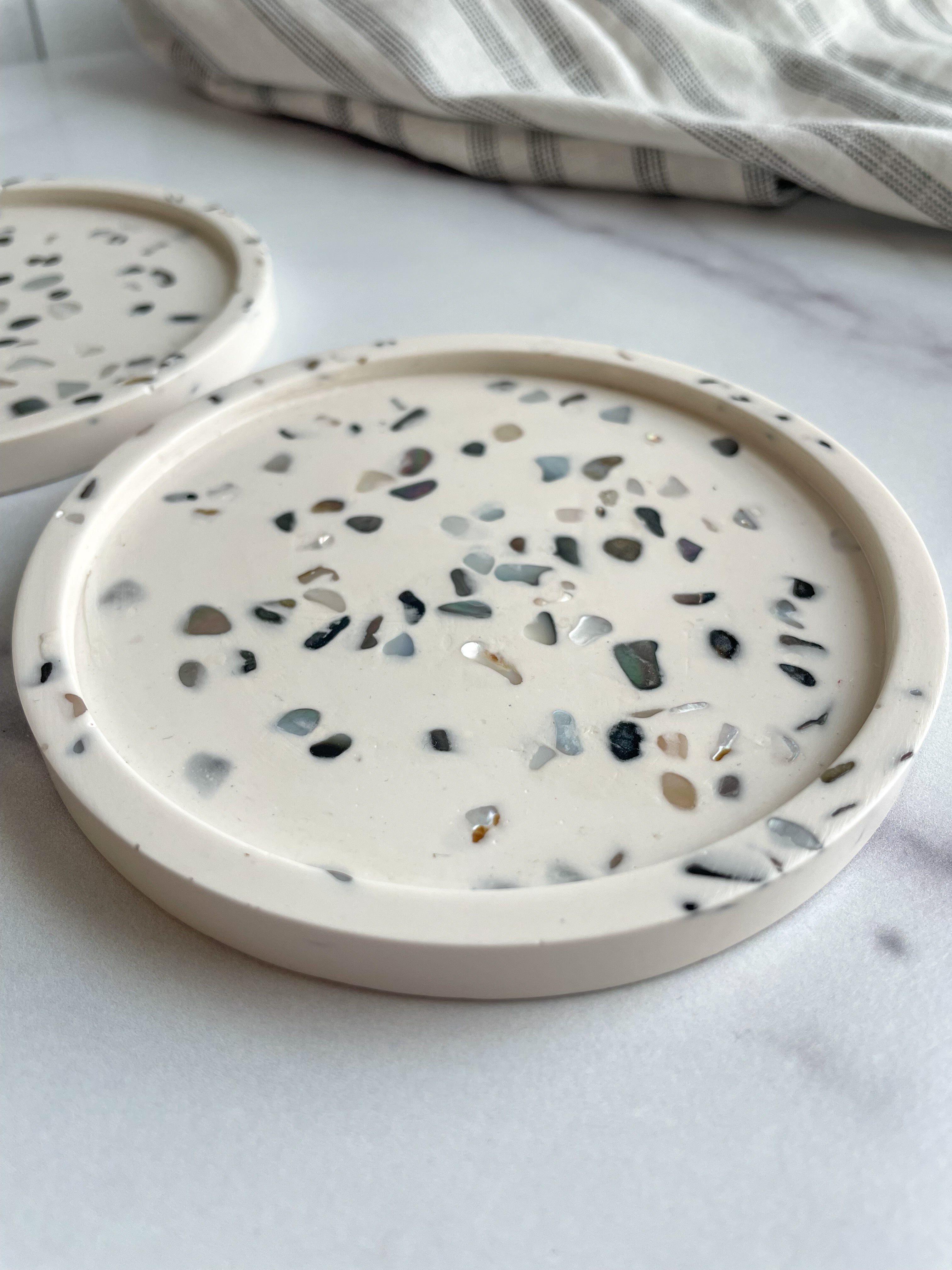 White Abalone Terrazzo Coasters – Set of 2