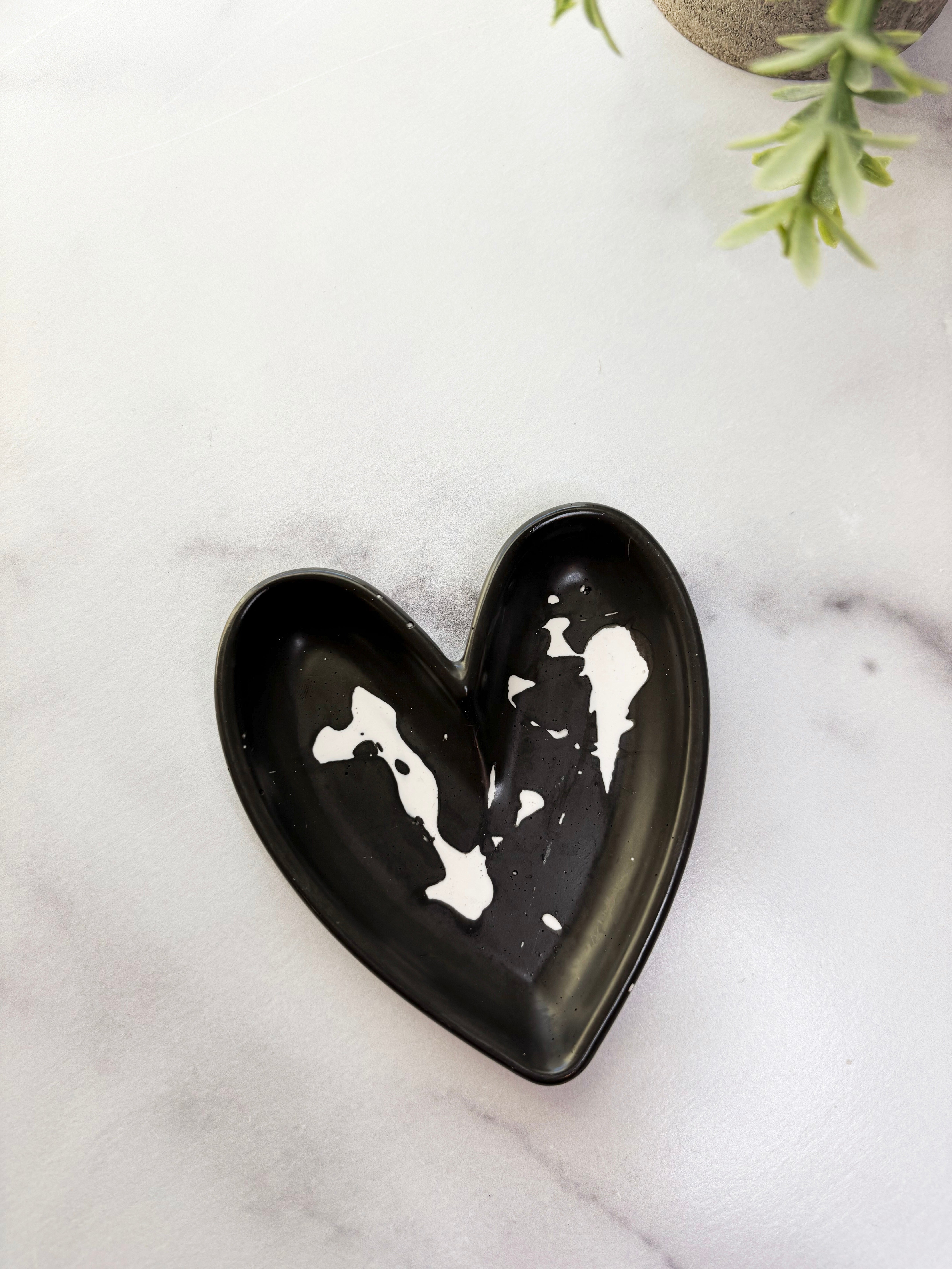 Black & White Splatter Heart Ring Dish