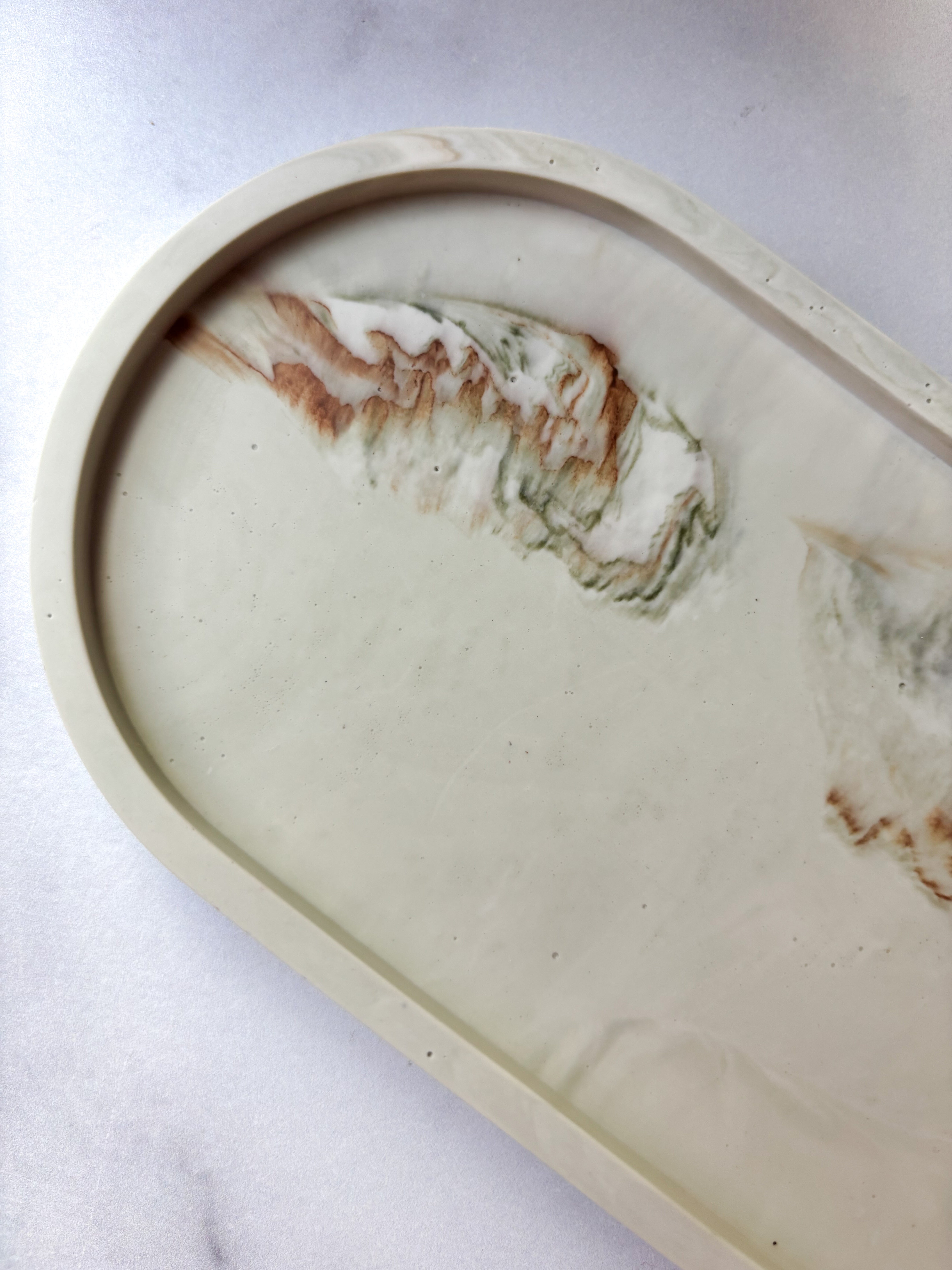 Sage Green Marbled Oval Trinket Tray – Catchall Dish