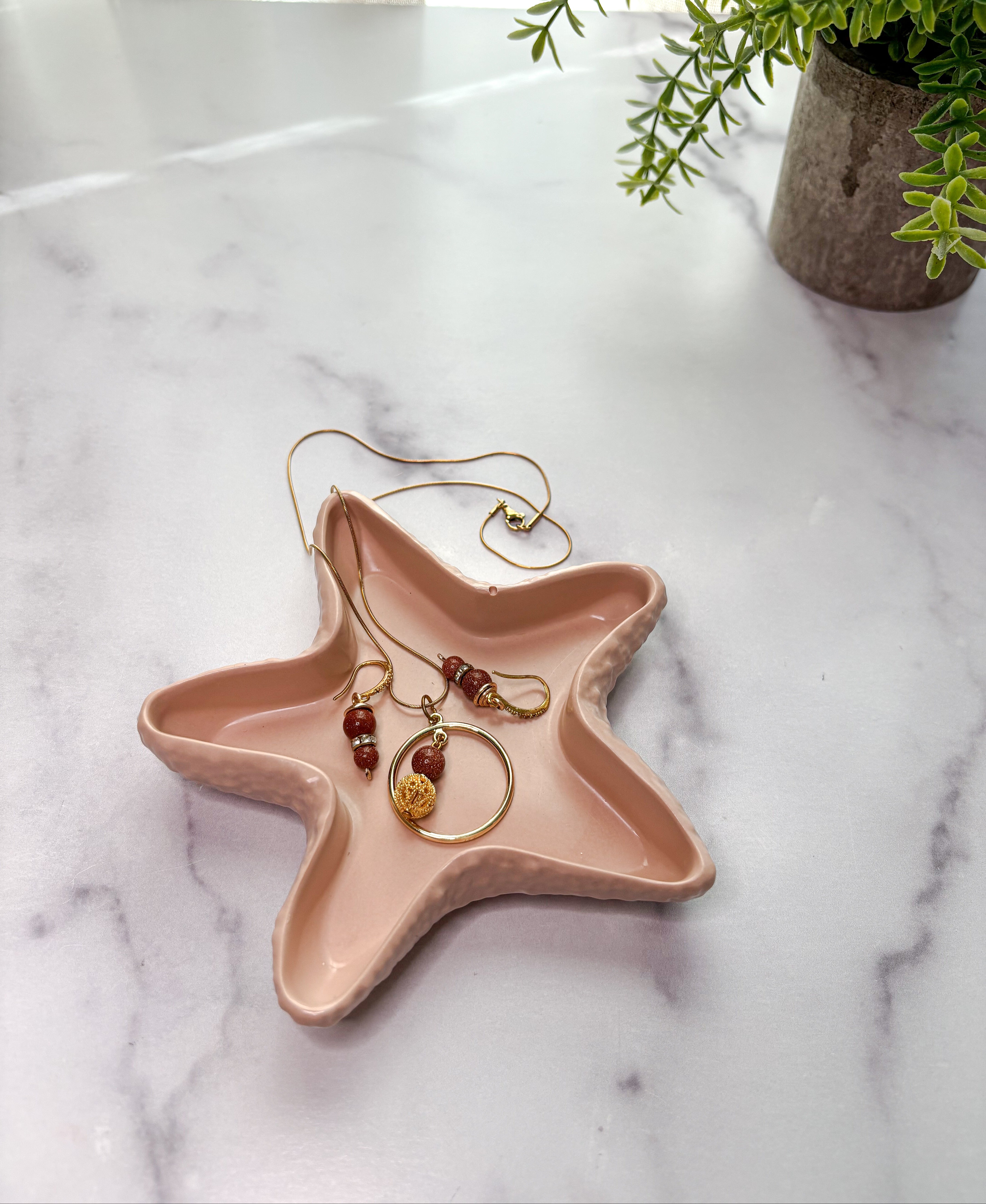 Coastal Blush Peach Starfish Ring Dish