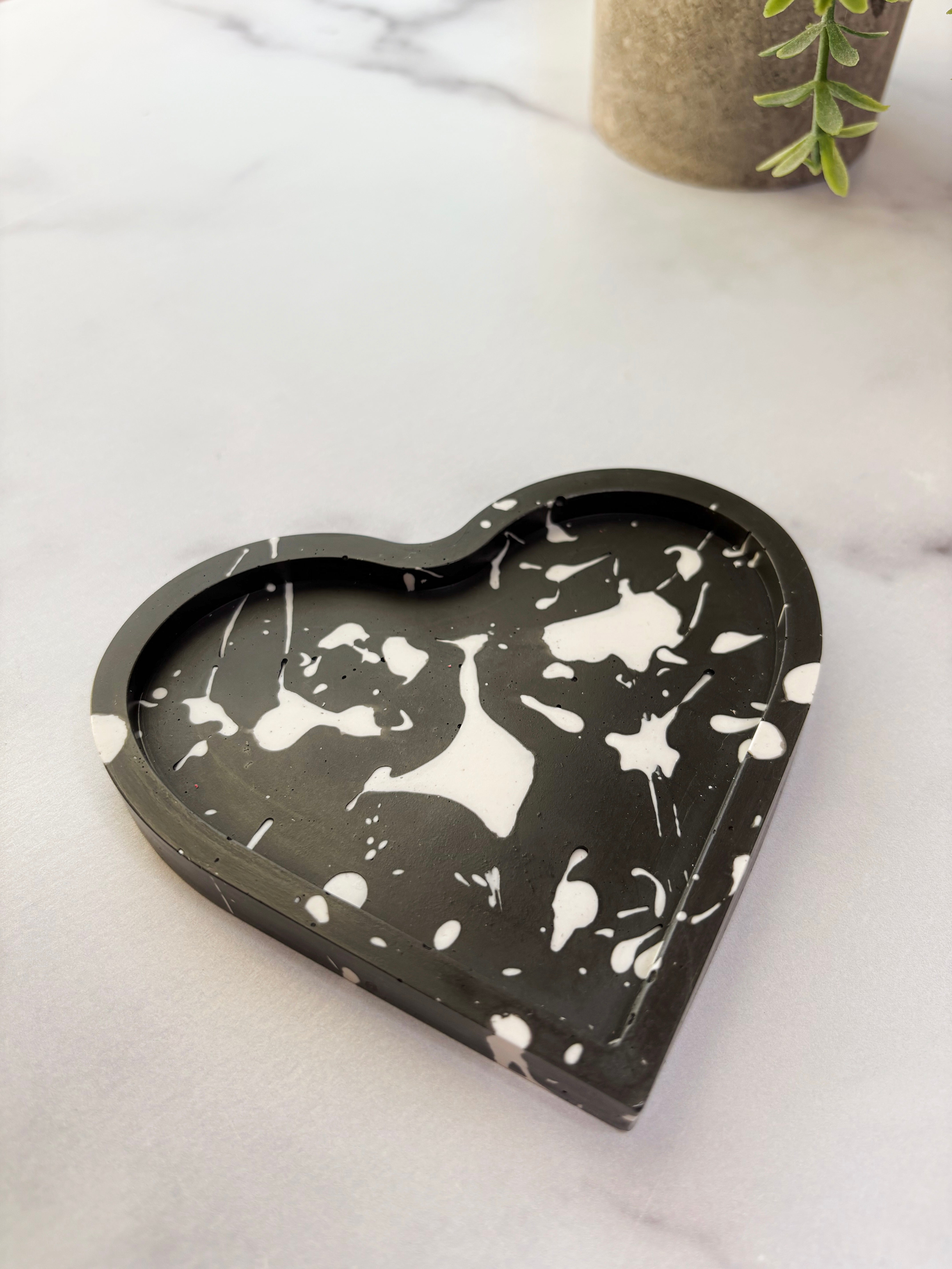 Black & White Splatter Heart Ring Dish