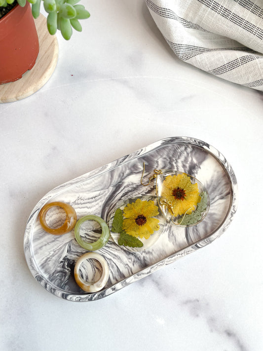 Gray Marble Oval Trinket Tray – Catchall Dish
