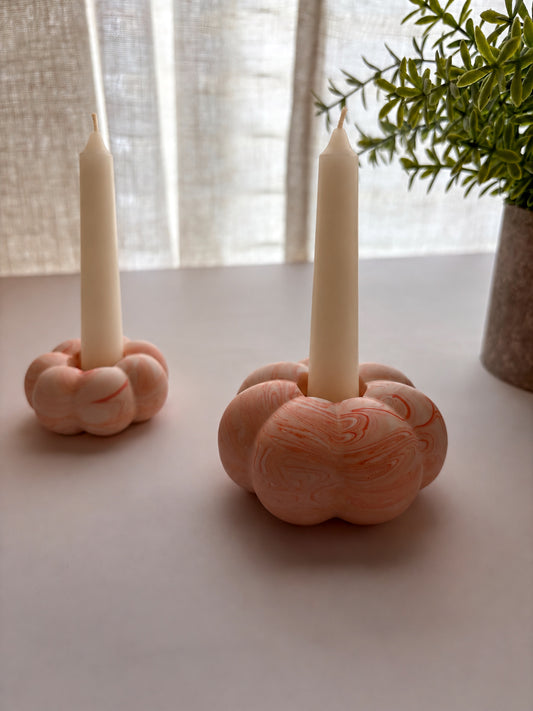 Orange Marbled Pumpkin Candle Holder - Set of 2