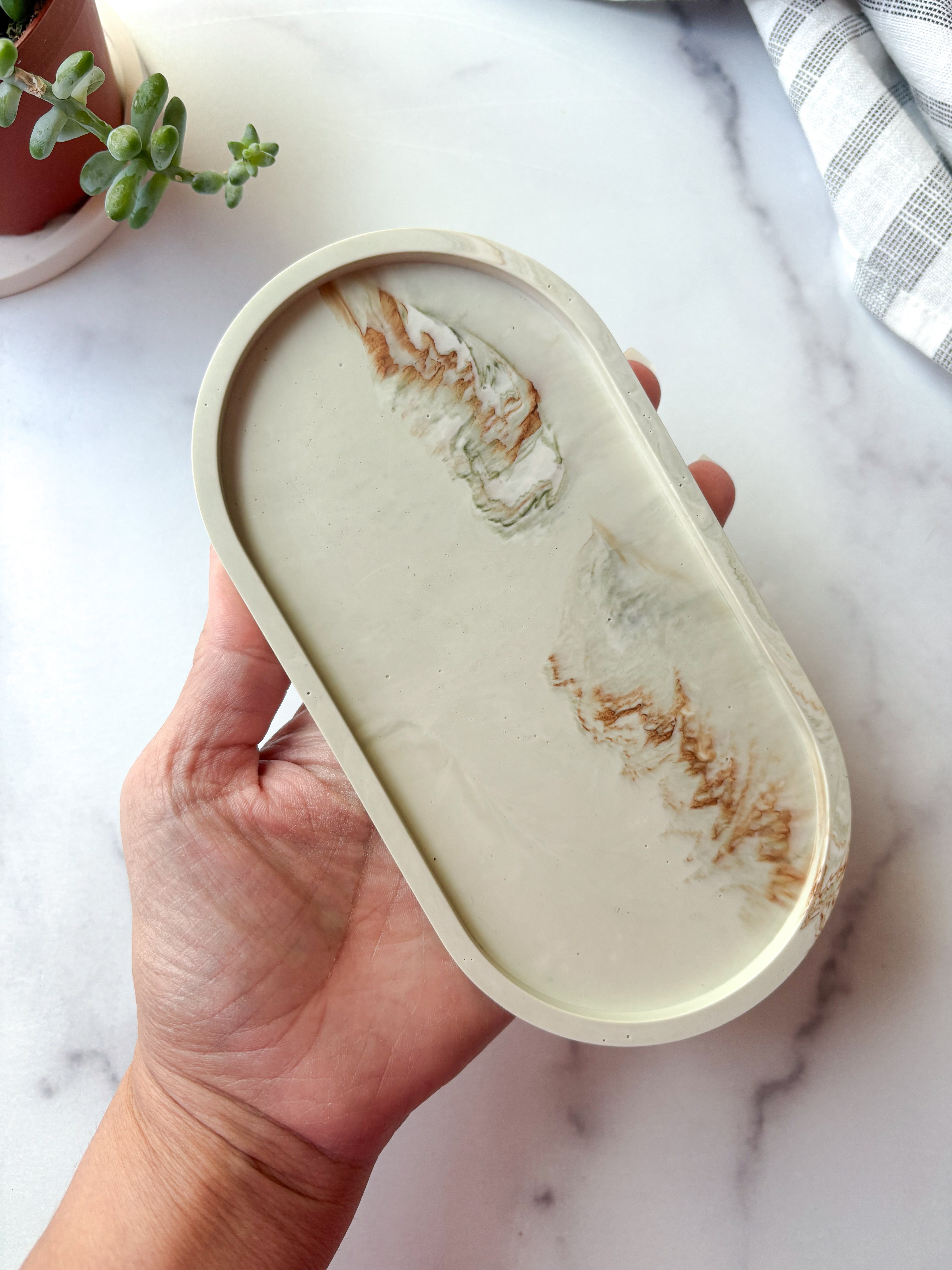 Sage Green Marbled Oval Trinket Tray – Catchall Dish