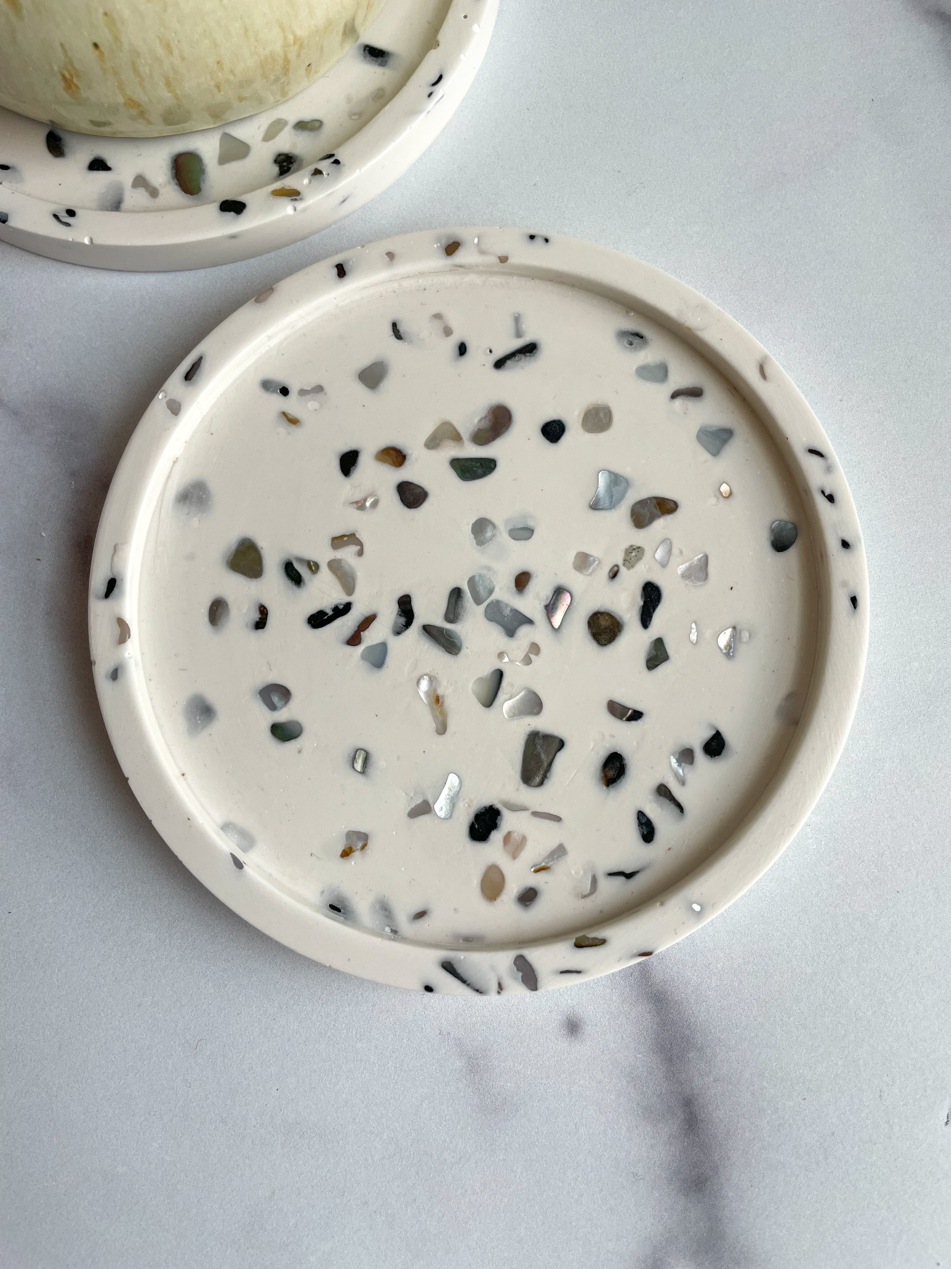 White Abalone Terrazzo Coasters – Set of 2
