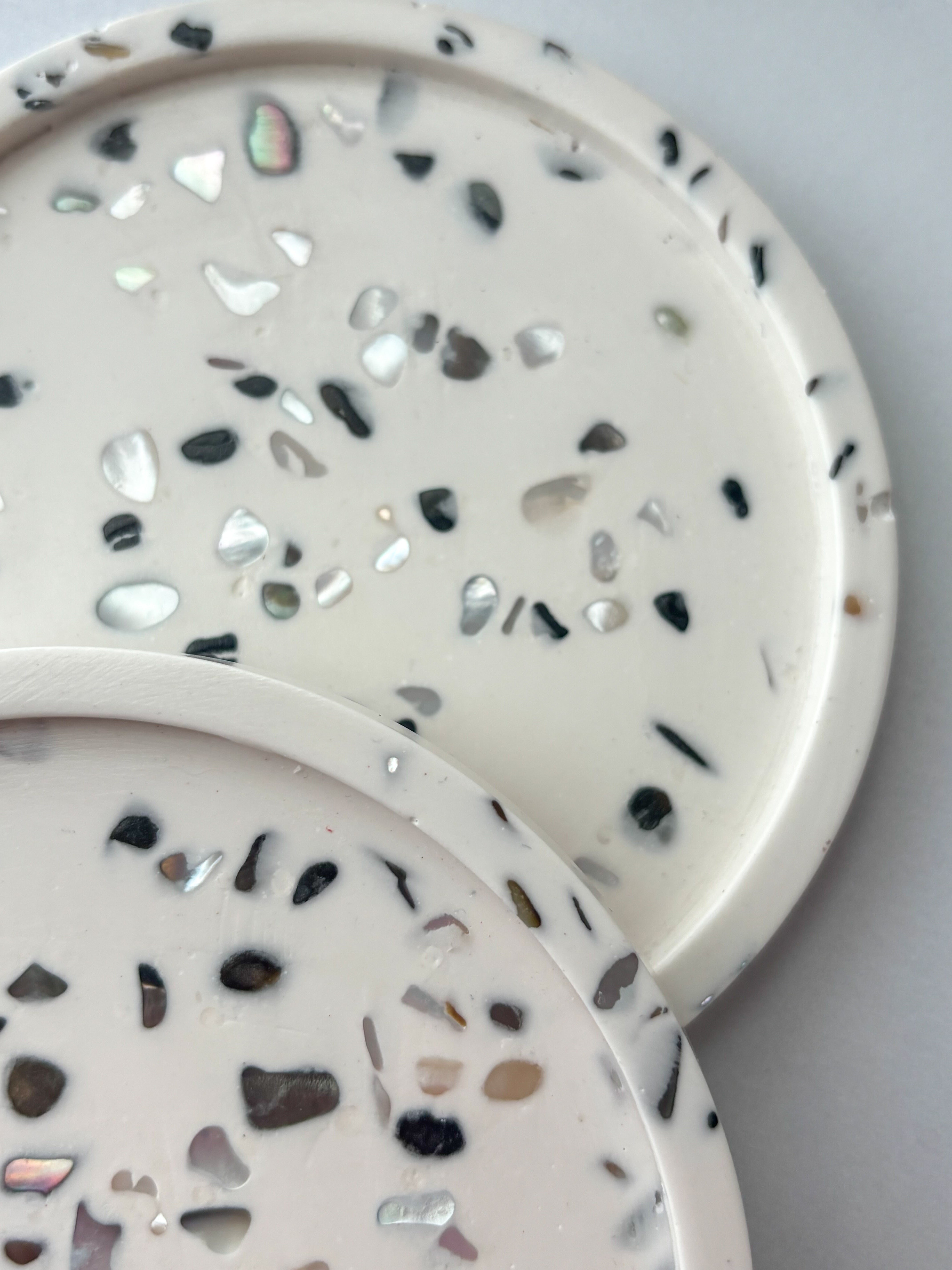 White Abalone Terrazzo Coasters – Set of 2