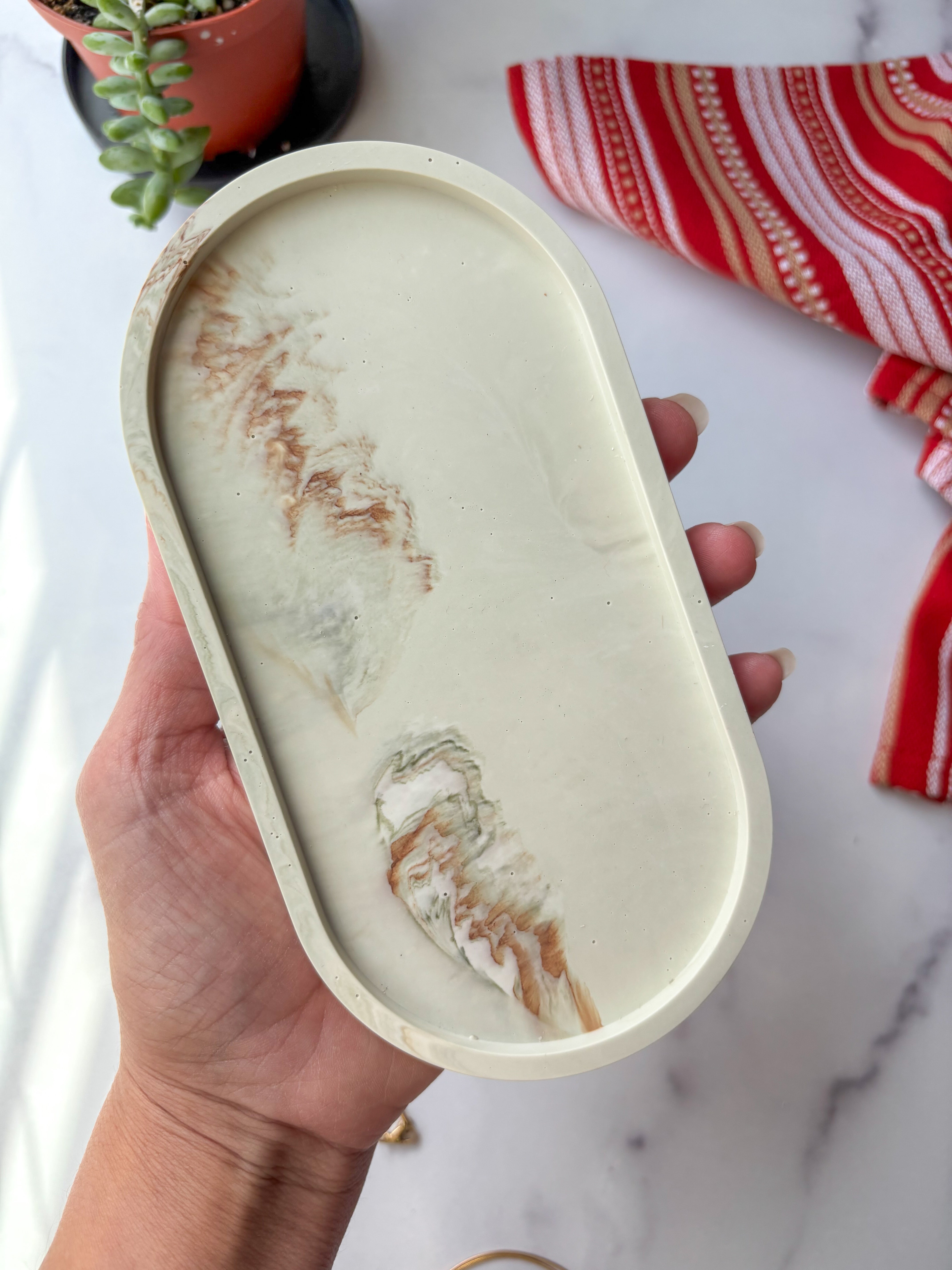 Sage Green Marbled Oval Trinket Tray – Catchall Dish