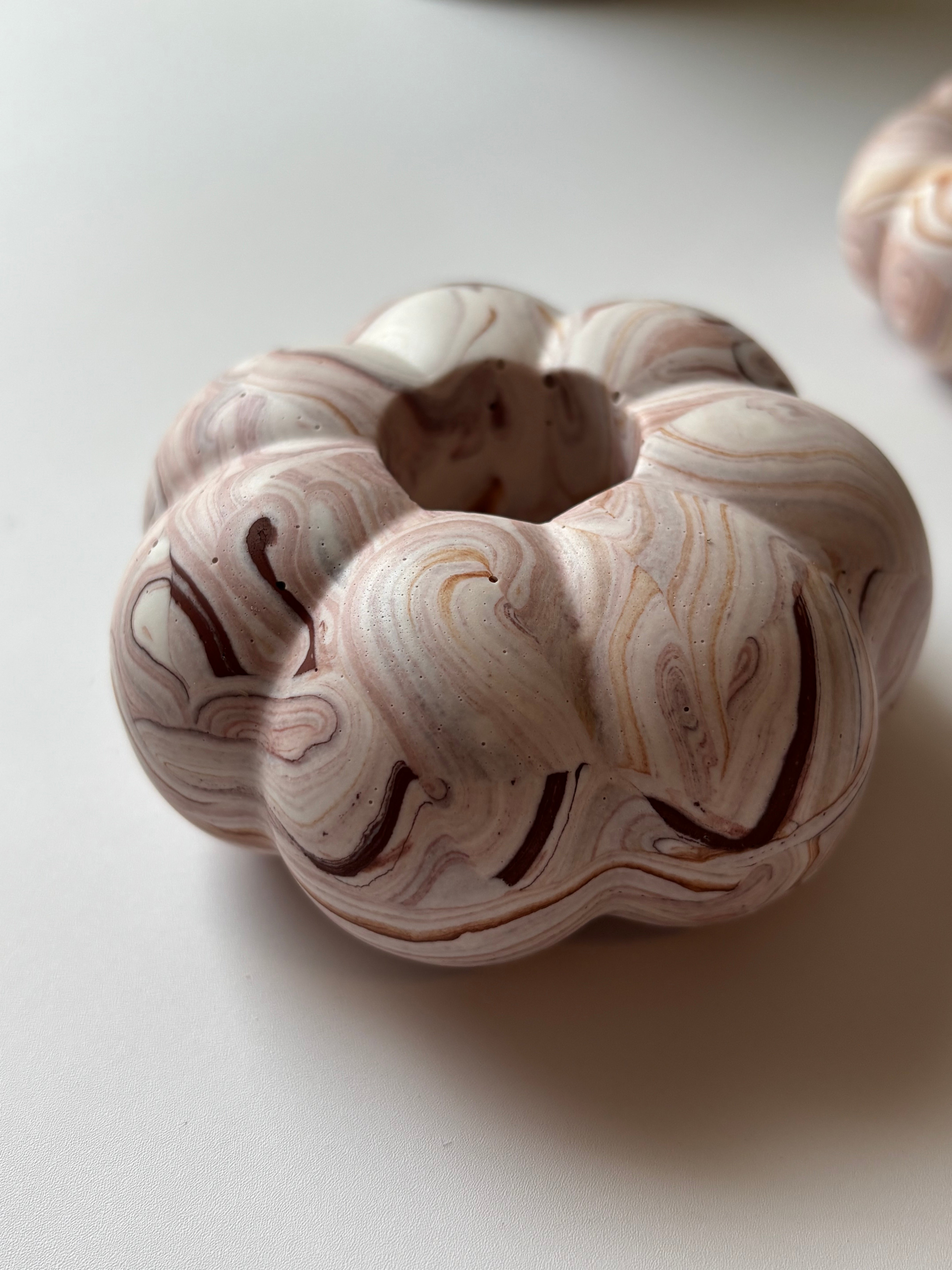 Brown Marbled Pumpkin Candle Holder - Set of 2