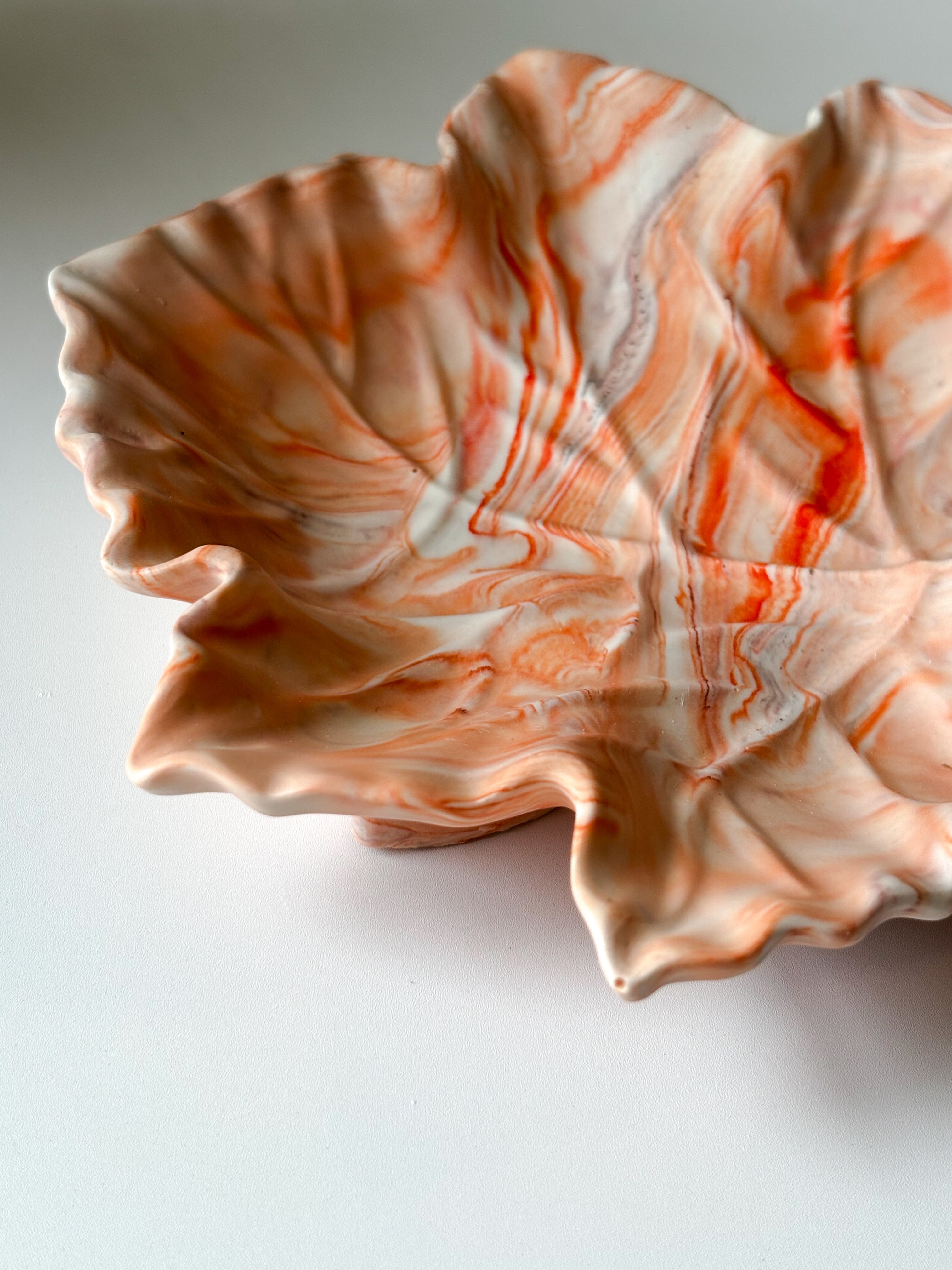 Orange Marbled Leaf Ring Dish