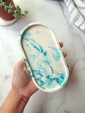 Teal Blue Marbled Oval Trinket Tray – Catchall Dish