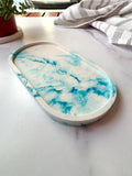 Teal Blue Marbled Oval Trinket Tray – Catchall Dish
