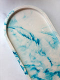 Teal Blue Marbled Oval Trinket Tray – Catchall Dish