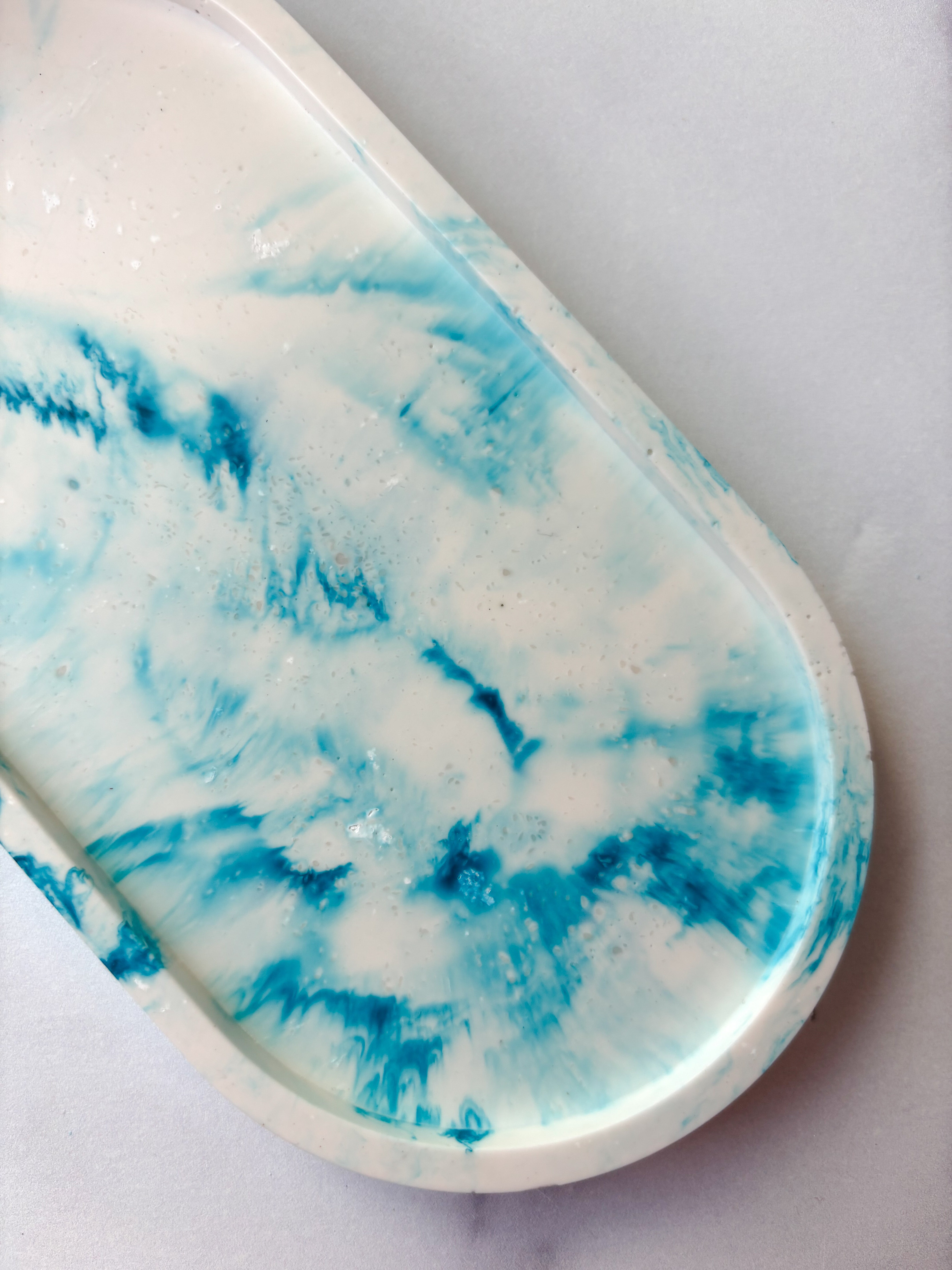 Teal Blue Marbled Oval Trinket Tray – Catchall Dish