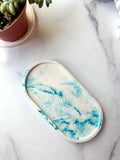 Teal Blue Marbled Oval Trinket Tray – Catchall Dish