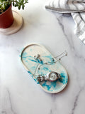Teal Blue Marbled Oval Trinket Tray – Catchall Dish