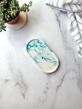 Teal Blue Marbled Oval Trinket Tray – Catchall Dish