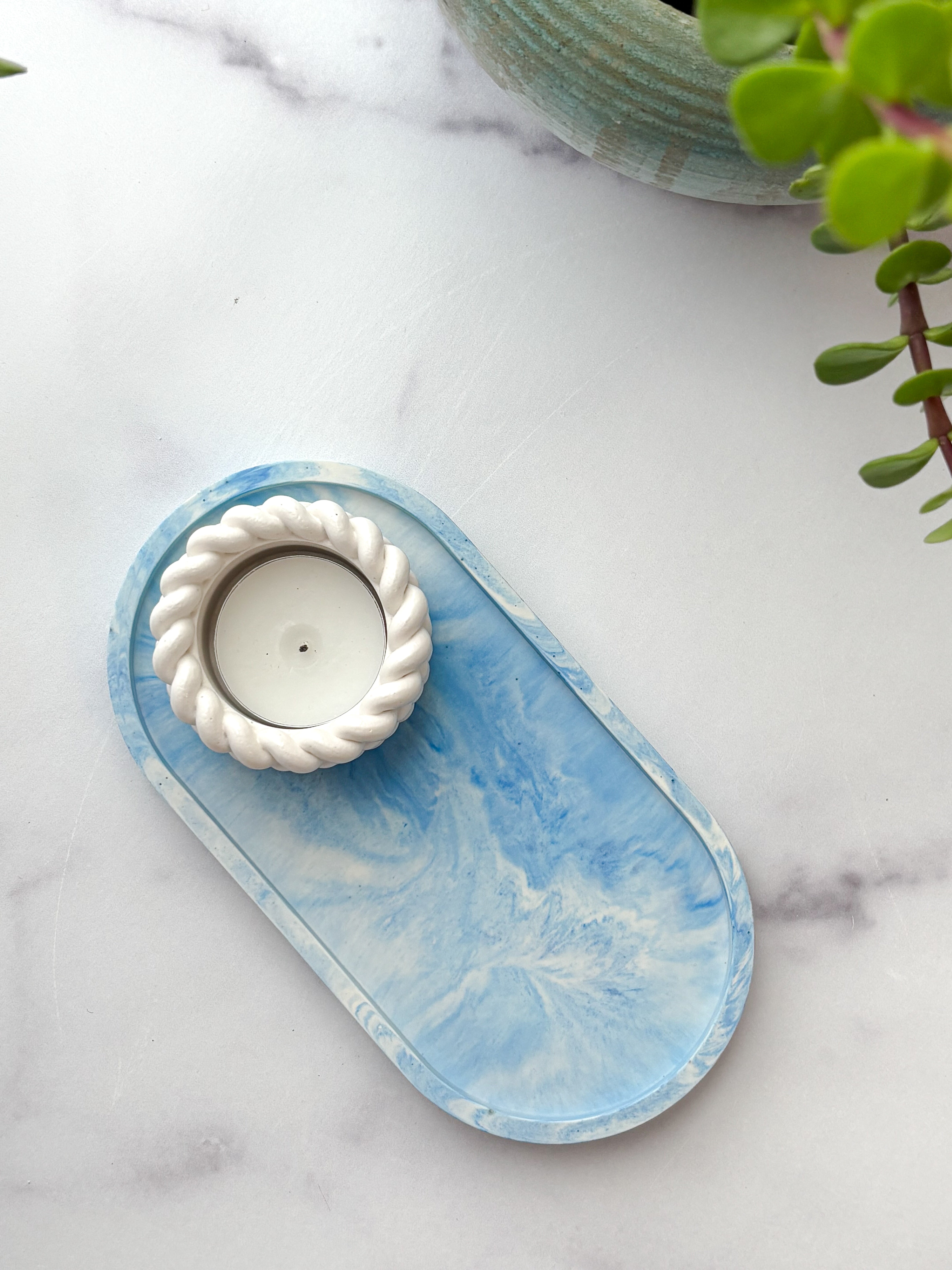 Small White Stone Nautical Tealight Holder- Quiet Stone Collection