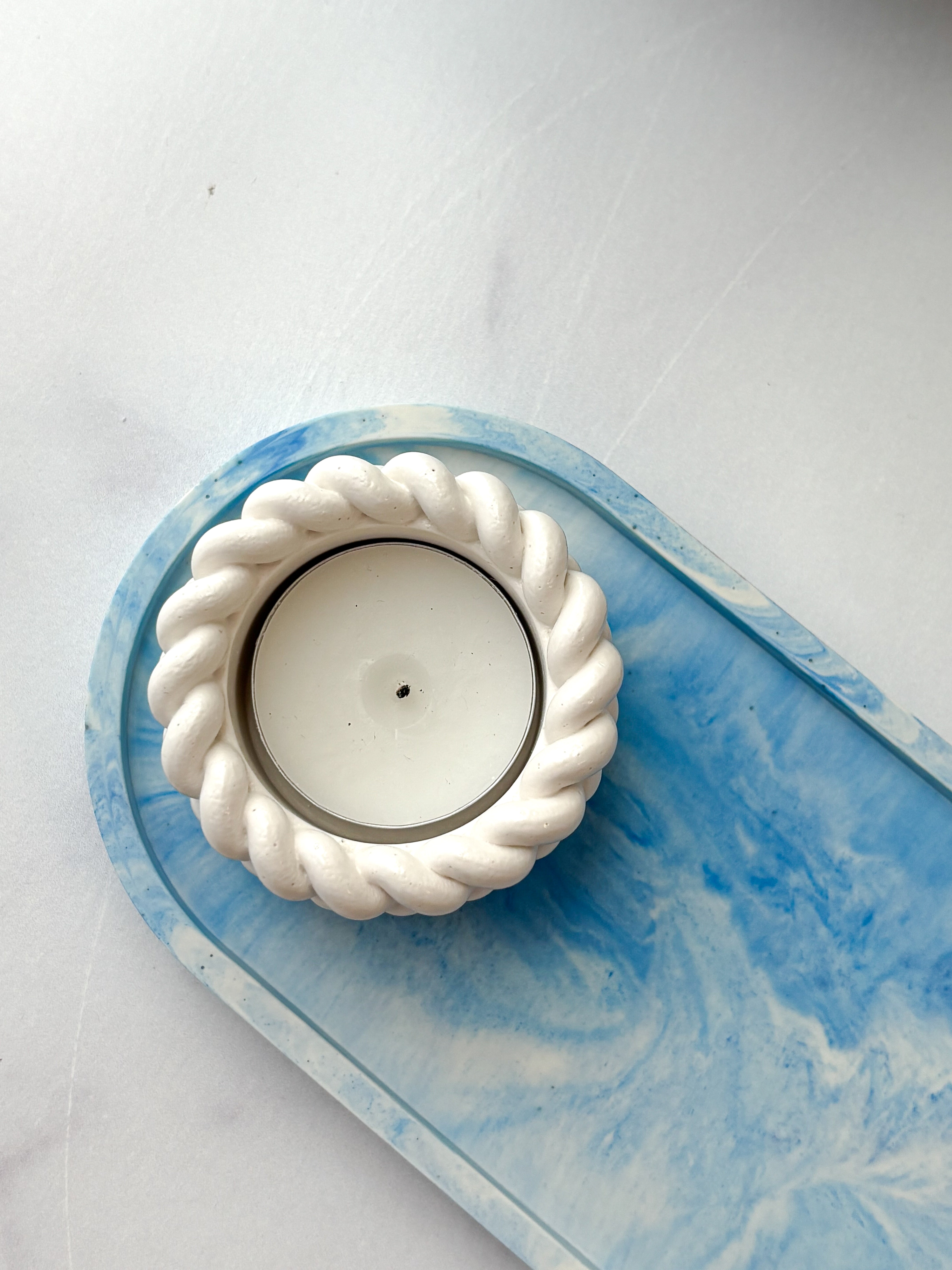 Small White Stone Nautical Tealight Holder- Quiet Stone Collection