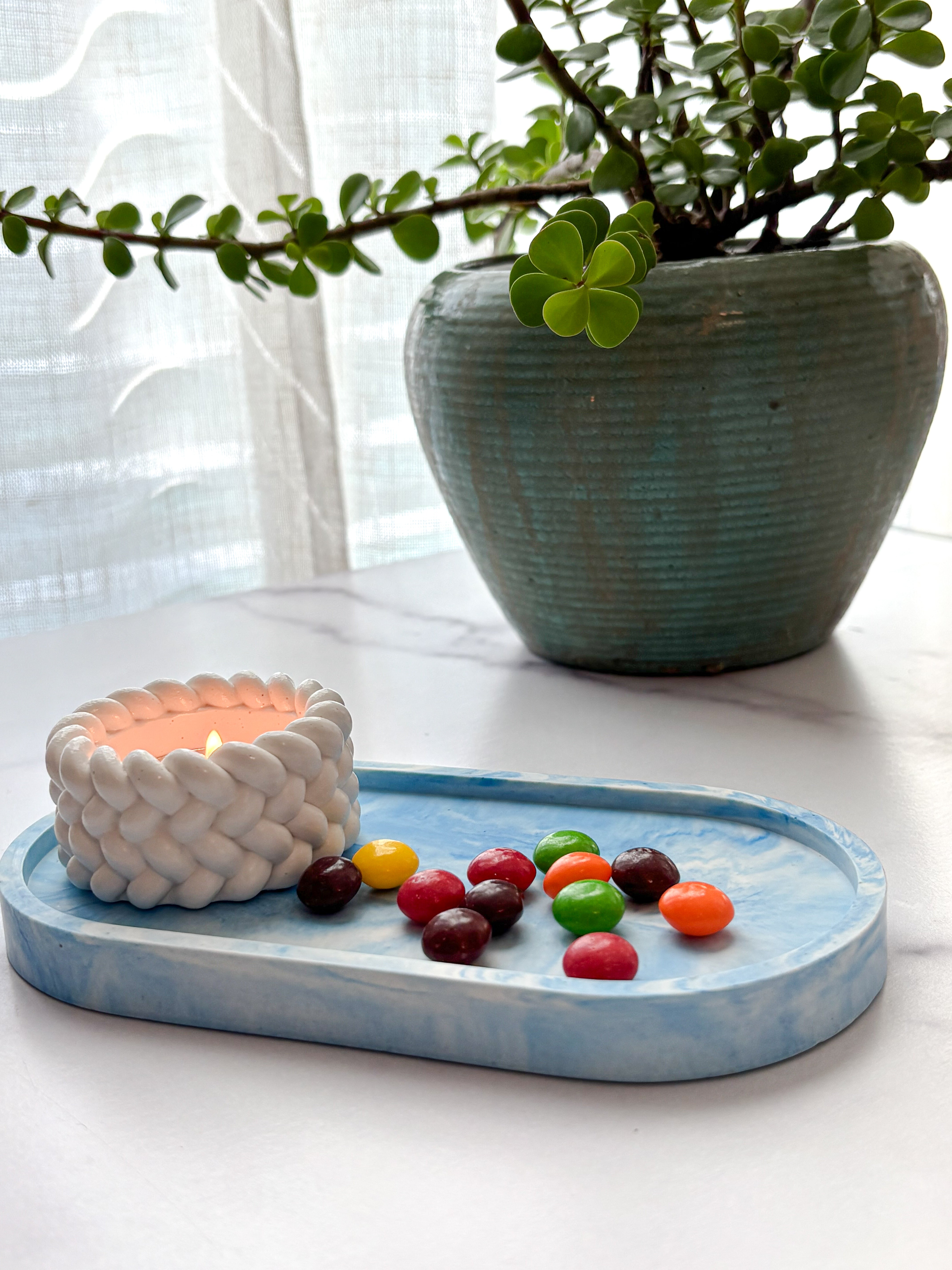 Small White Stone Nautical Tealight Holder- Quiet Stone Collection