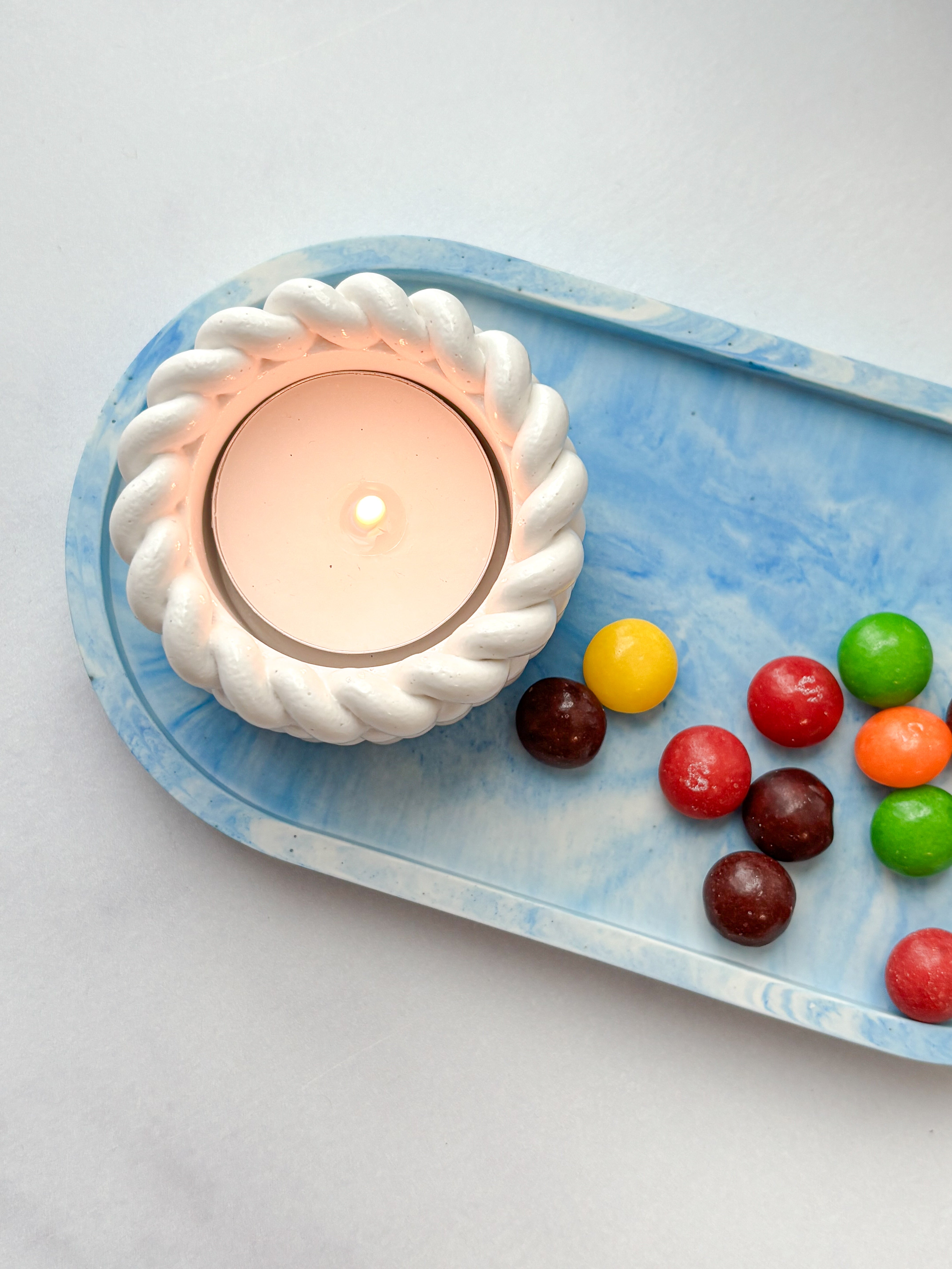 Small White Stone Nautical Tealight Holder- Quiet Stone Collection