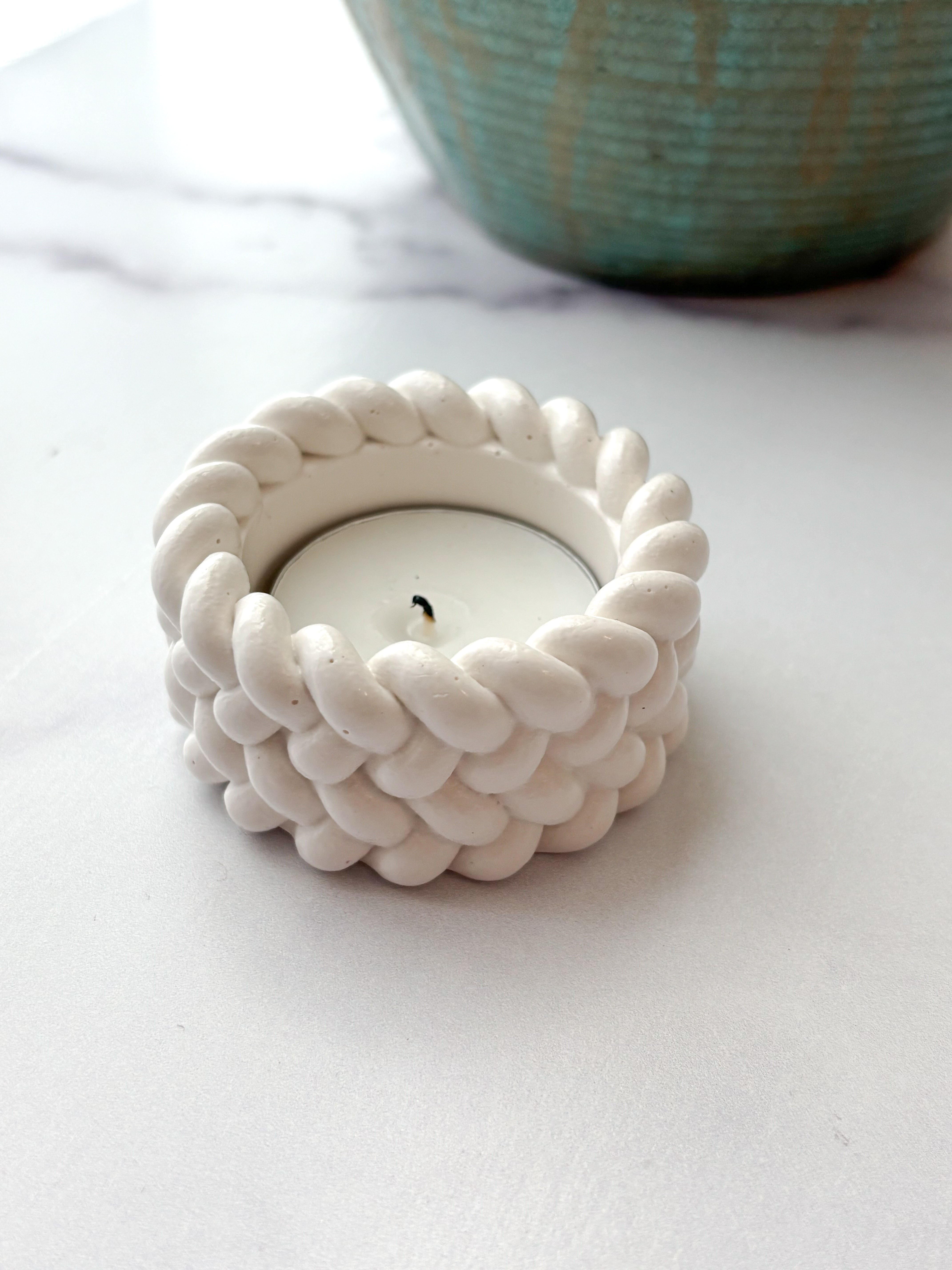 Small White Stone Nautical Tealight Holder- Quiet Stone Collection