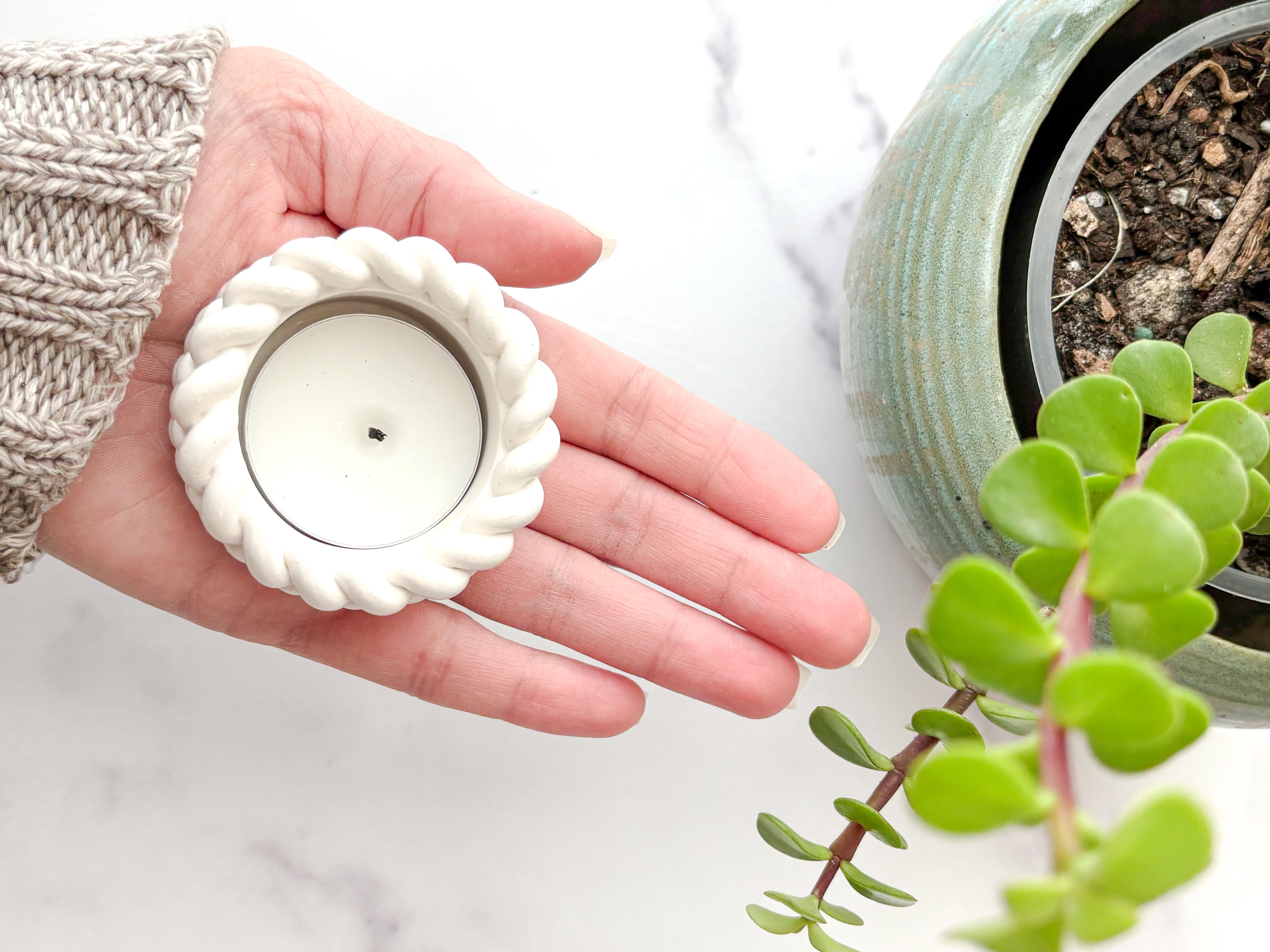Small White Stone Nautical Tealight Holder- Quiet Stone Collection