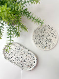 White Abalone Terrazzo Trinket Tray, Oval Stone-Inspired Decorative Tray