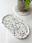 White Abalone Terrazzo Trinket Tray, Oval Stone-Inspired Decorative Tray