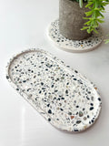 White Abalone Terrazzo Trinket Tray, Oval Stone-Inspired Decorative Tray