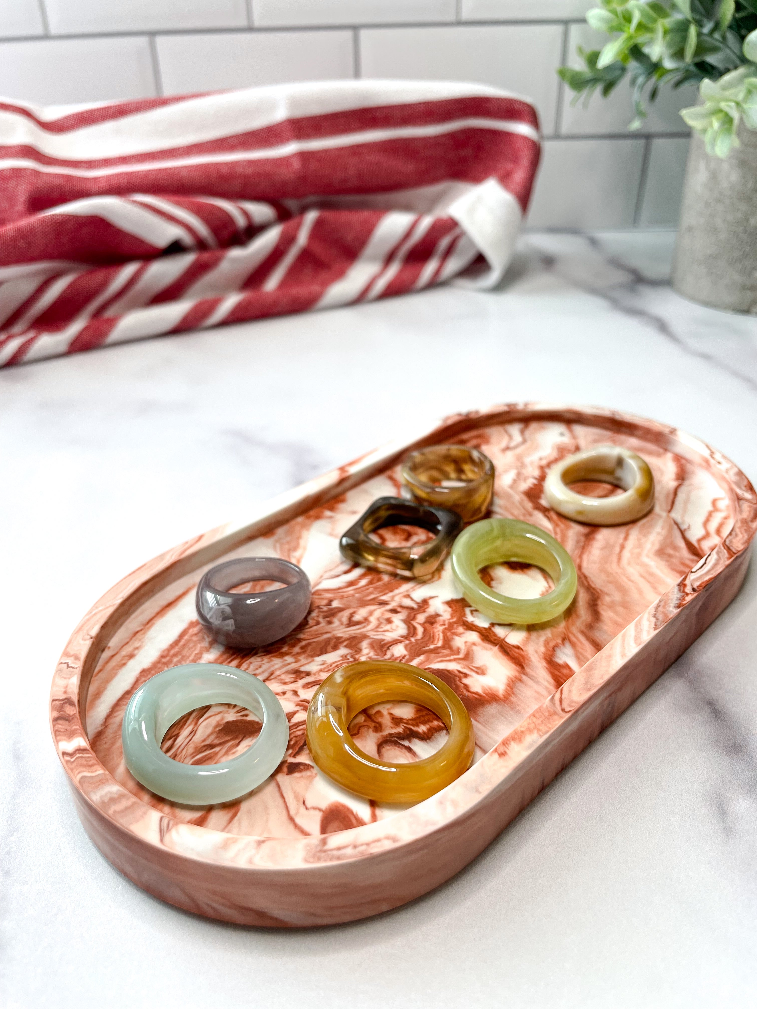 Terracotta Marble Oval Trinket Tray - Catchall Dish