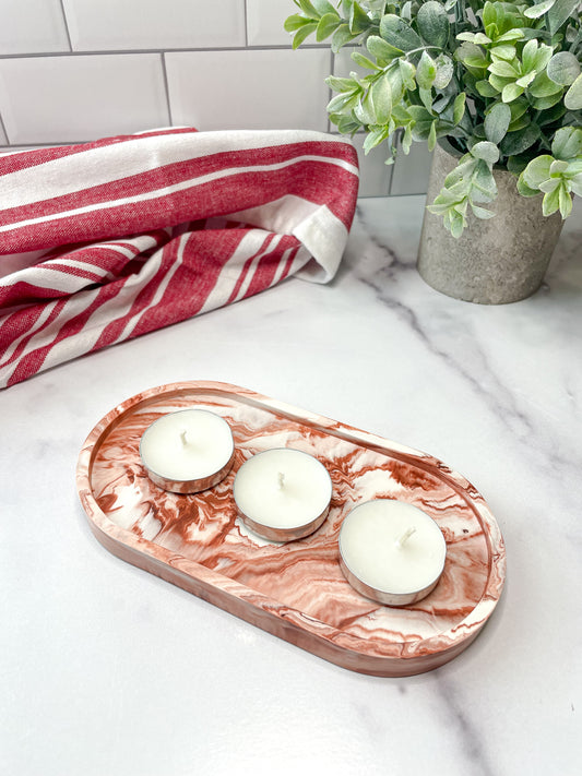 Terracotta Marble Oval Trinket Tray - Catchall Dish