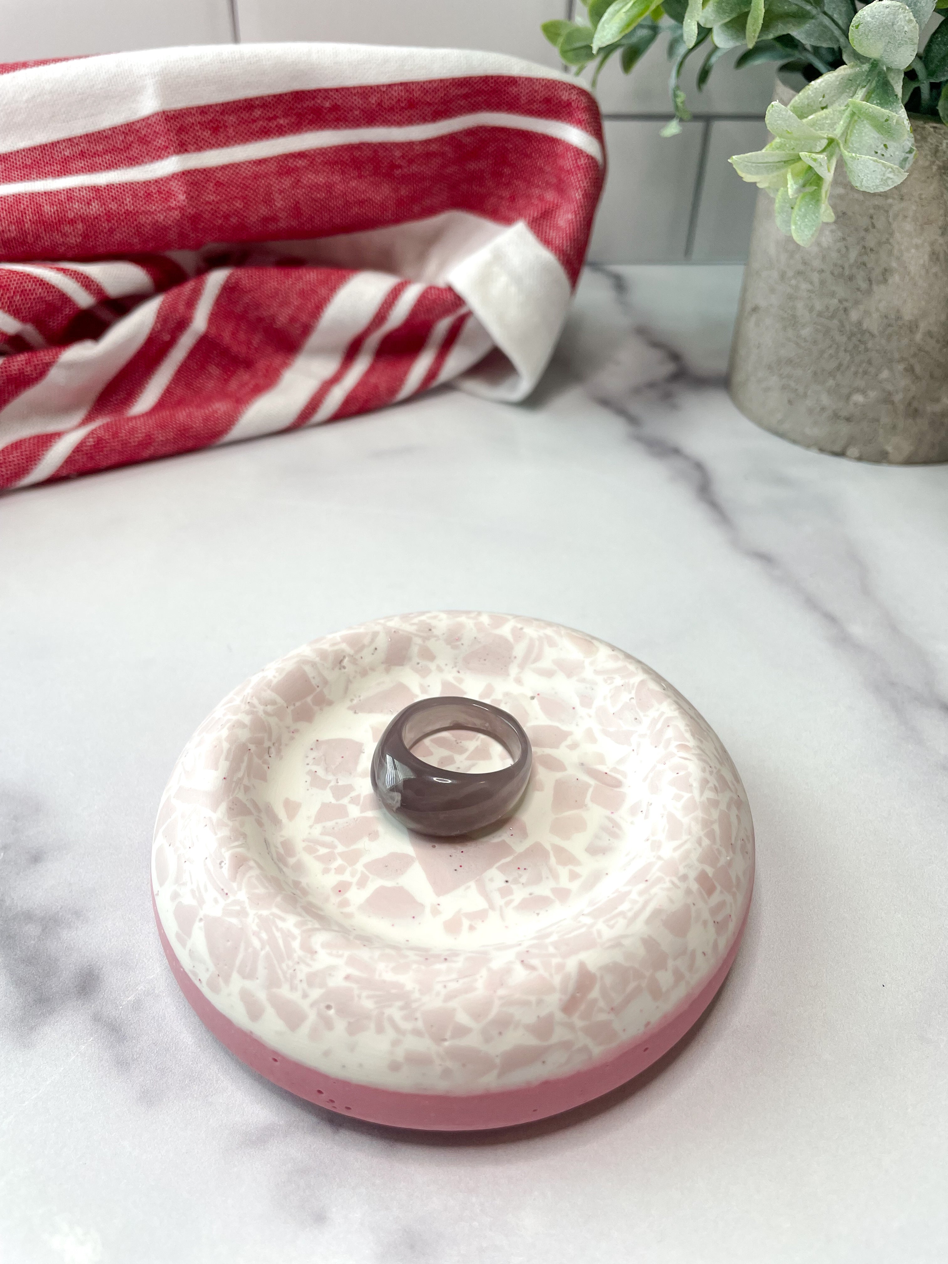 Pink & White Terrazzo Stone Ring Dish