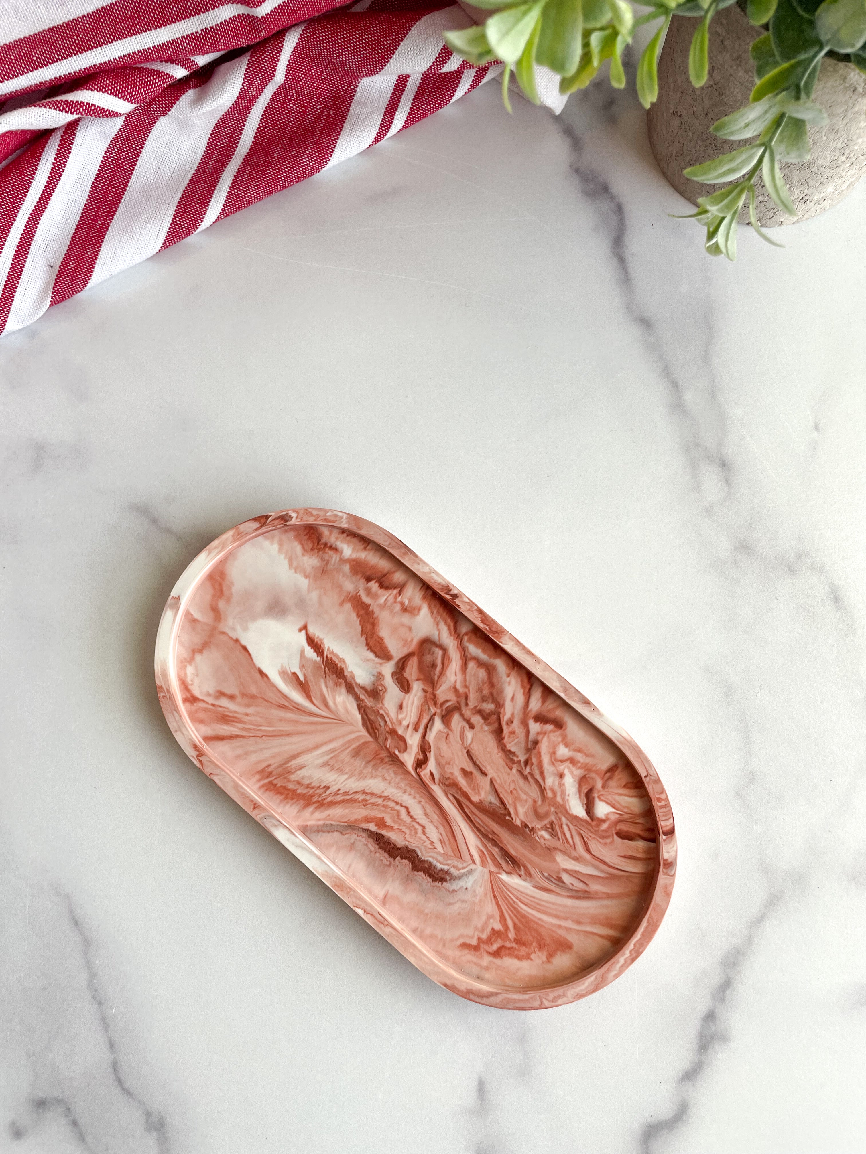 Terracotta Marble Oval Trinket Tray - Catchall Dish