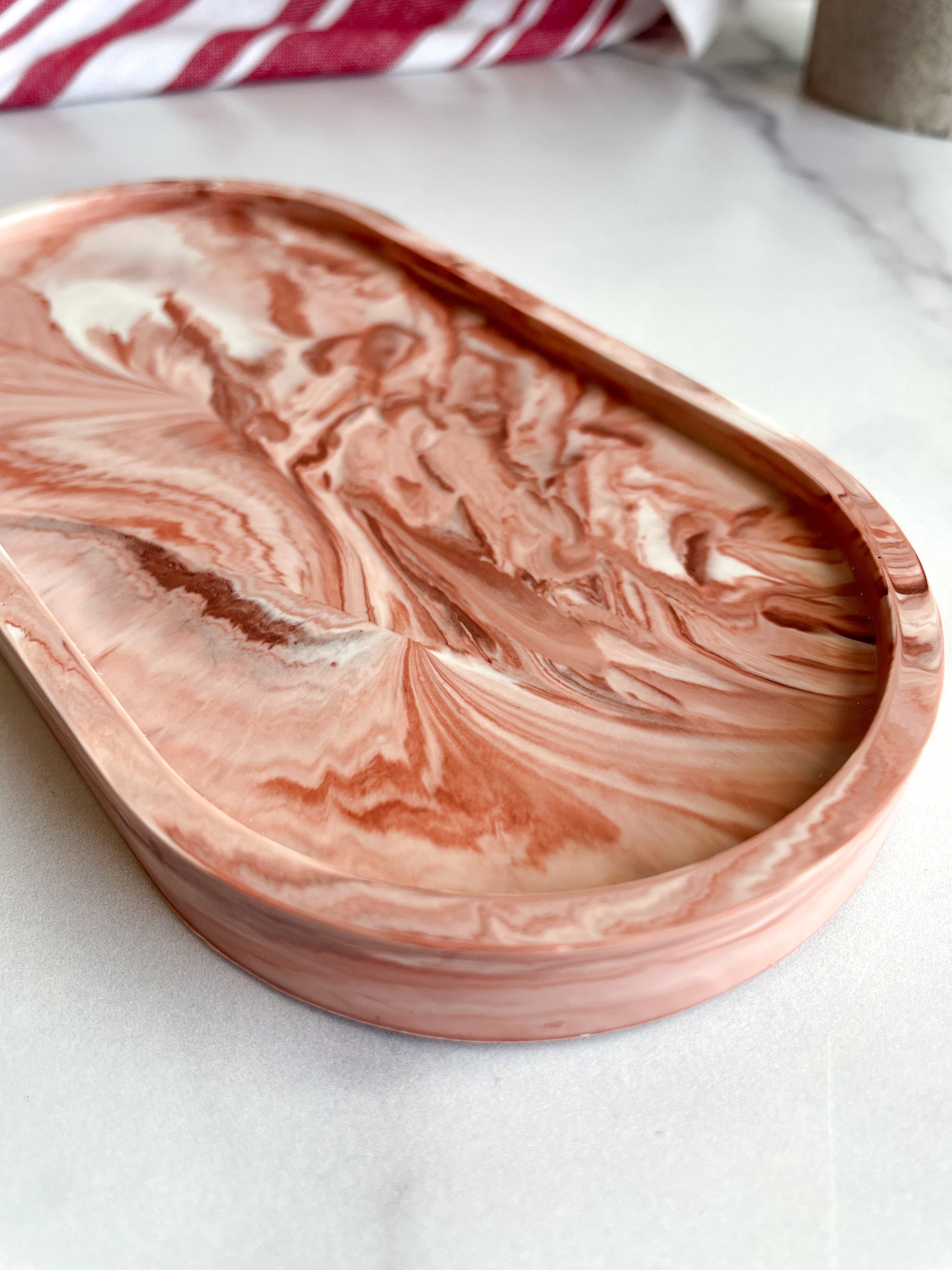 Terracotta Marble Oval Trinket Tray - Catchall Dish