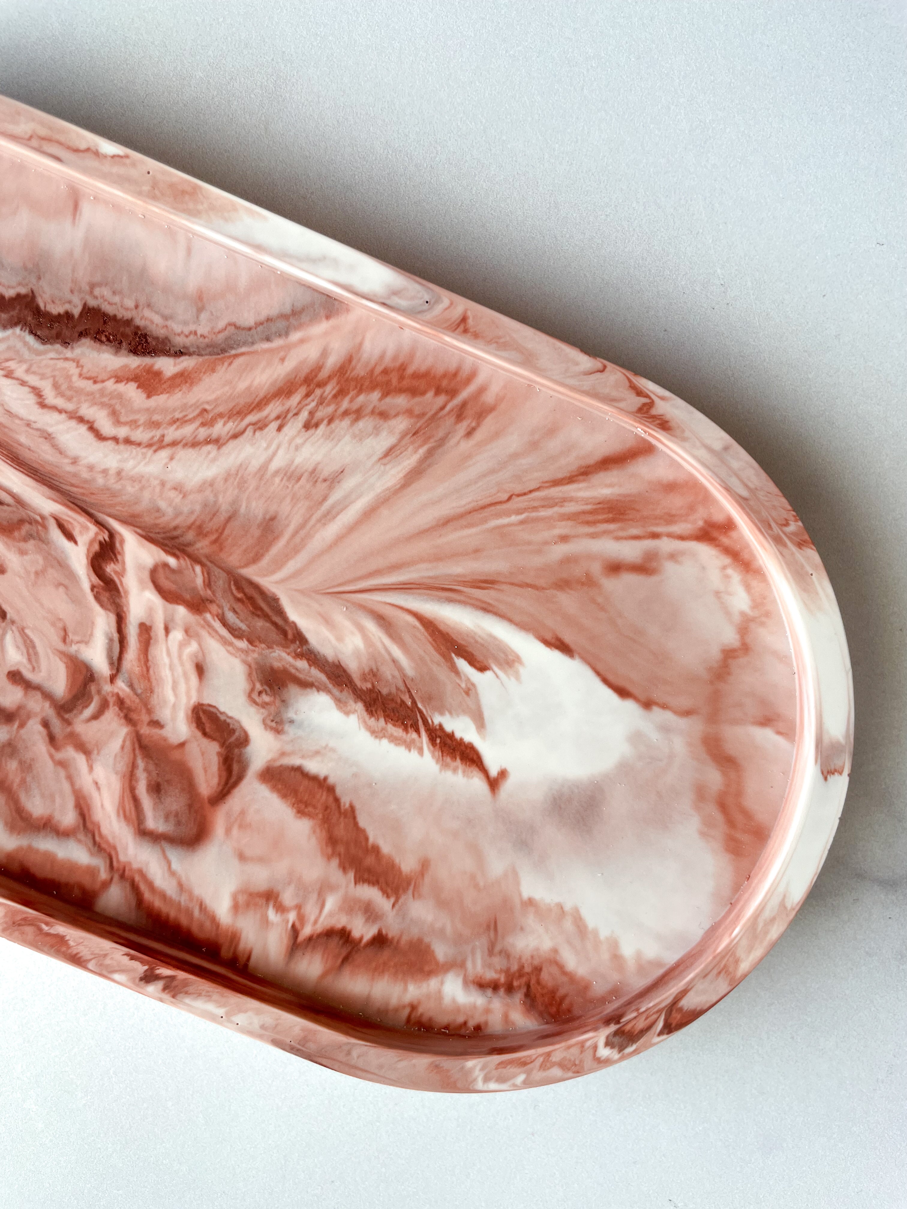 Terracotta Marble Oval Trinket Tray - Catchall Dish