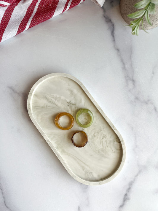 Green Marbled Oval Trinket Tray - Catchall Dish