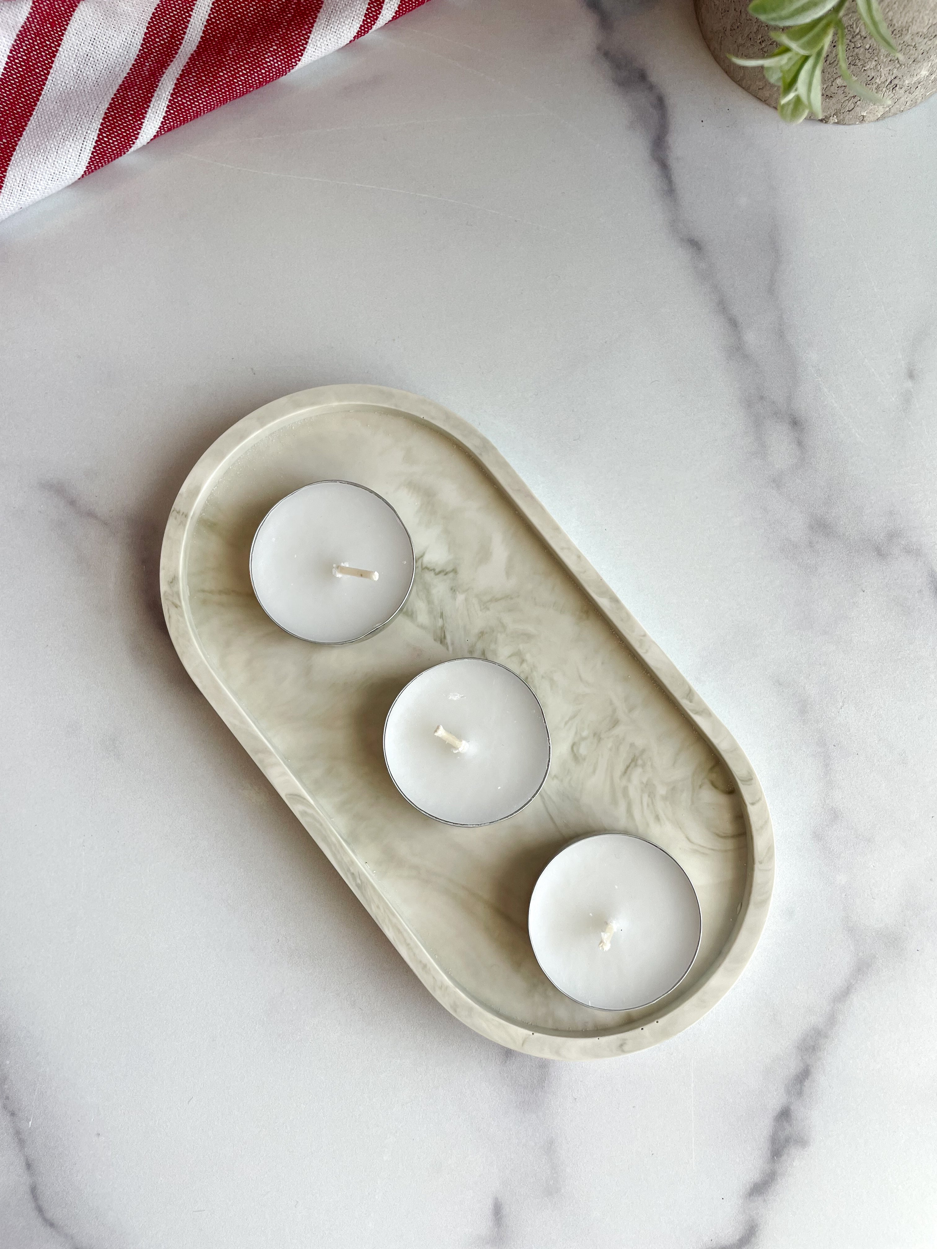Green Marbled Oval Trinket Tray - Catchall Dish