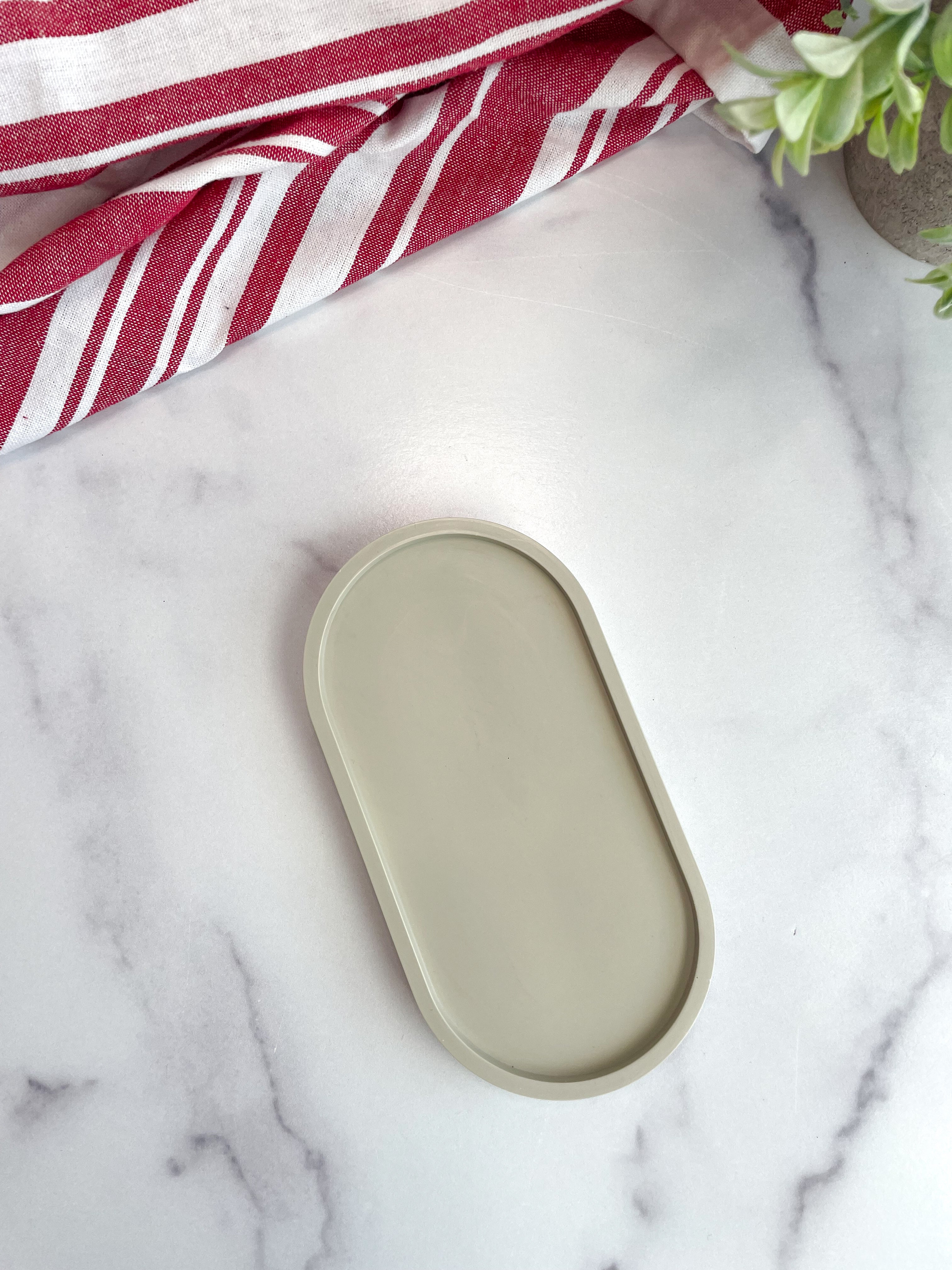 Sage Green Oval Trinket Tray - Catchall Dish