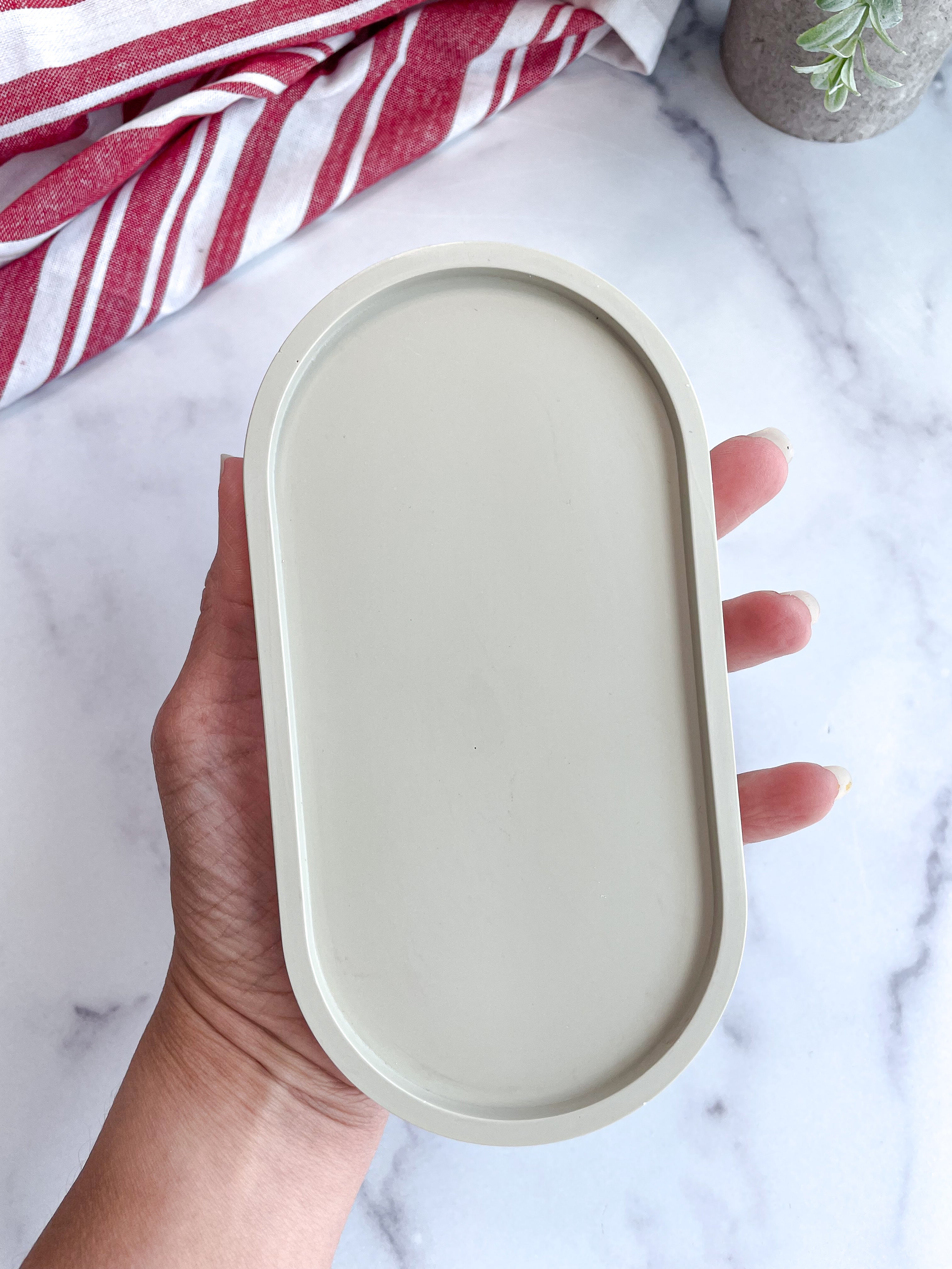 Sage Green Oval Trinket Tray - Catchall Dish