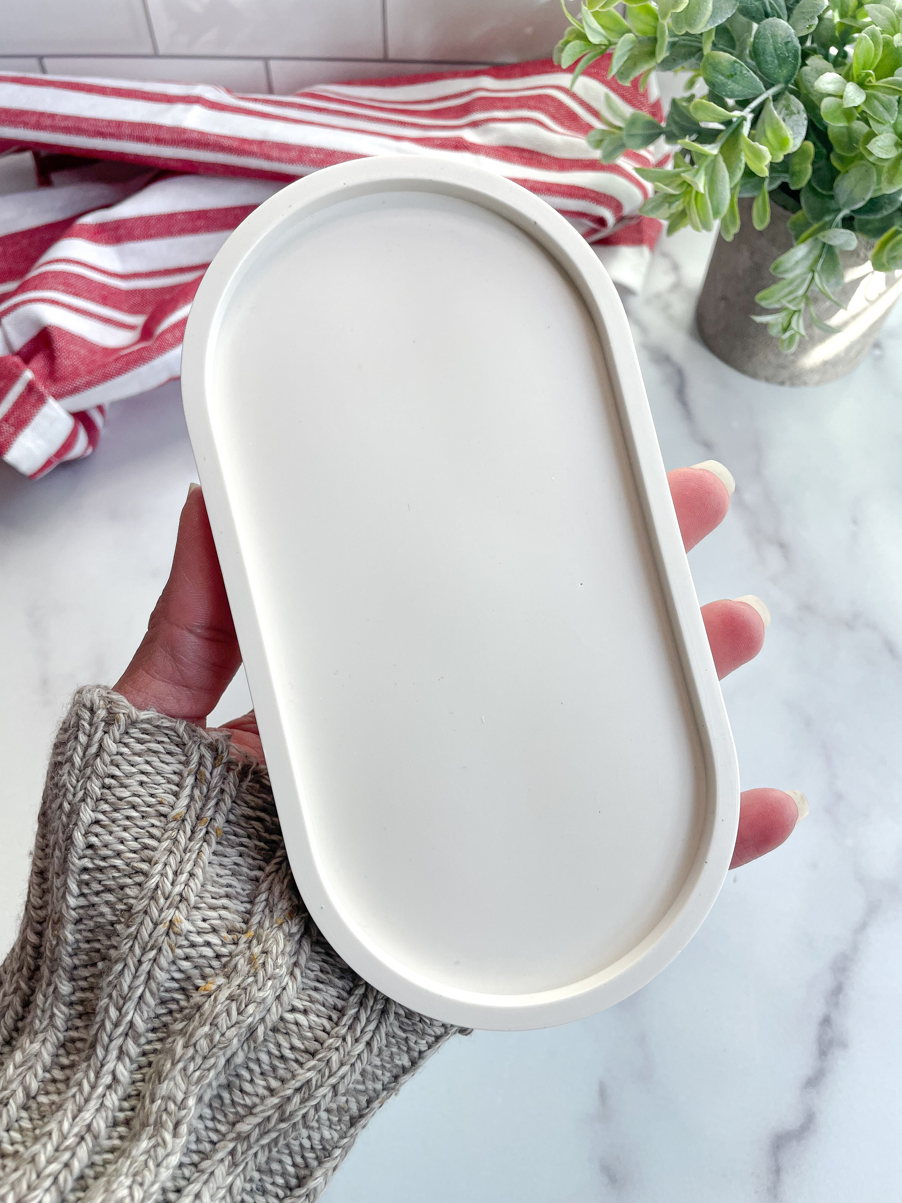Natural White Oval Trinket Tray - Catchall Dish