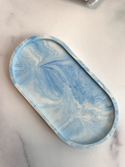 Blue Marbled Oval Trinket Tray – Catchall Dish