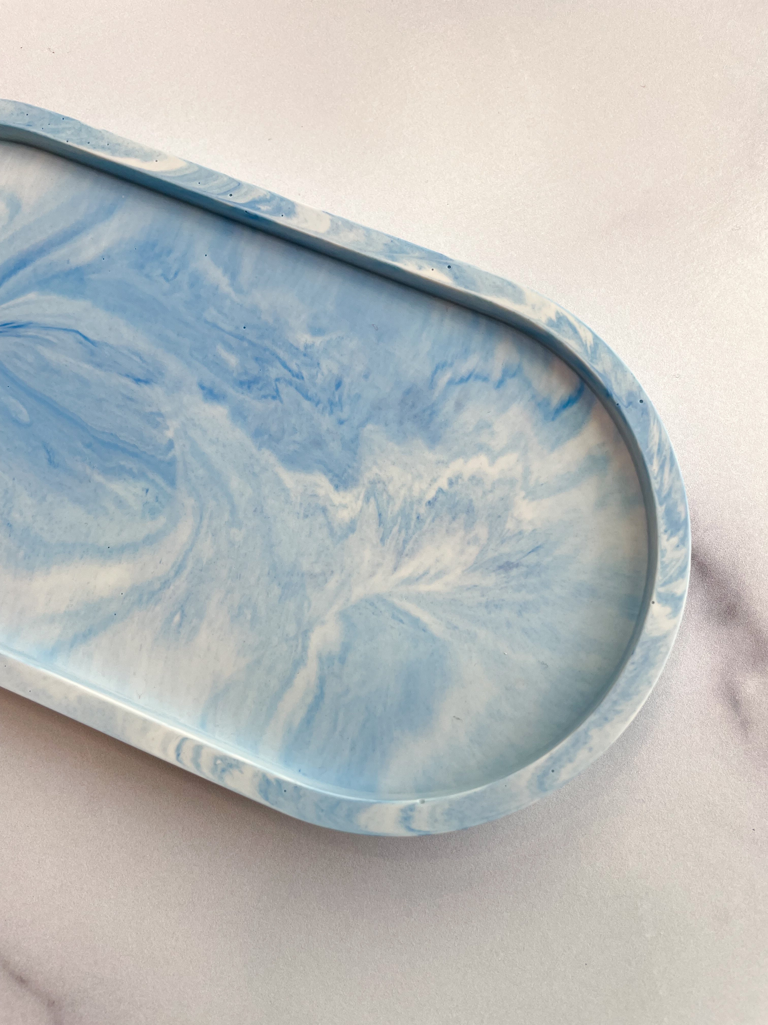 Blue Marbled Oval Trinket Tray – Catchall Dish