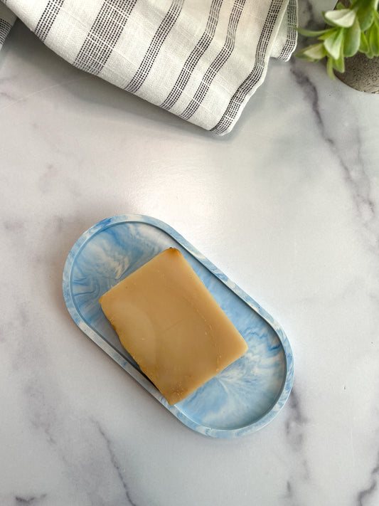 Blue Marbled Oval Trinket Tray – Catchall Dish