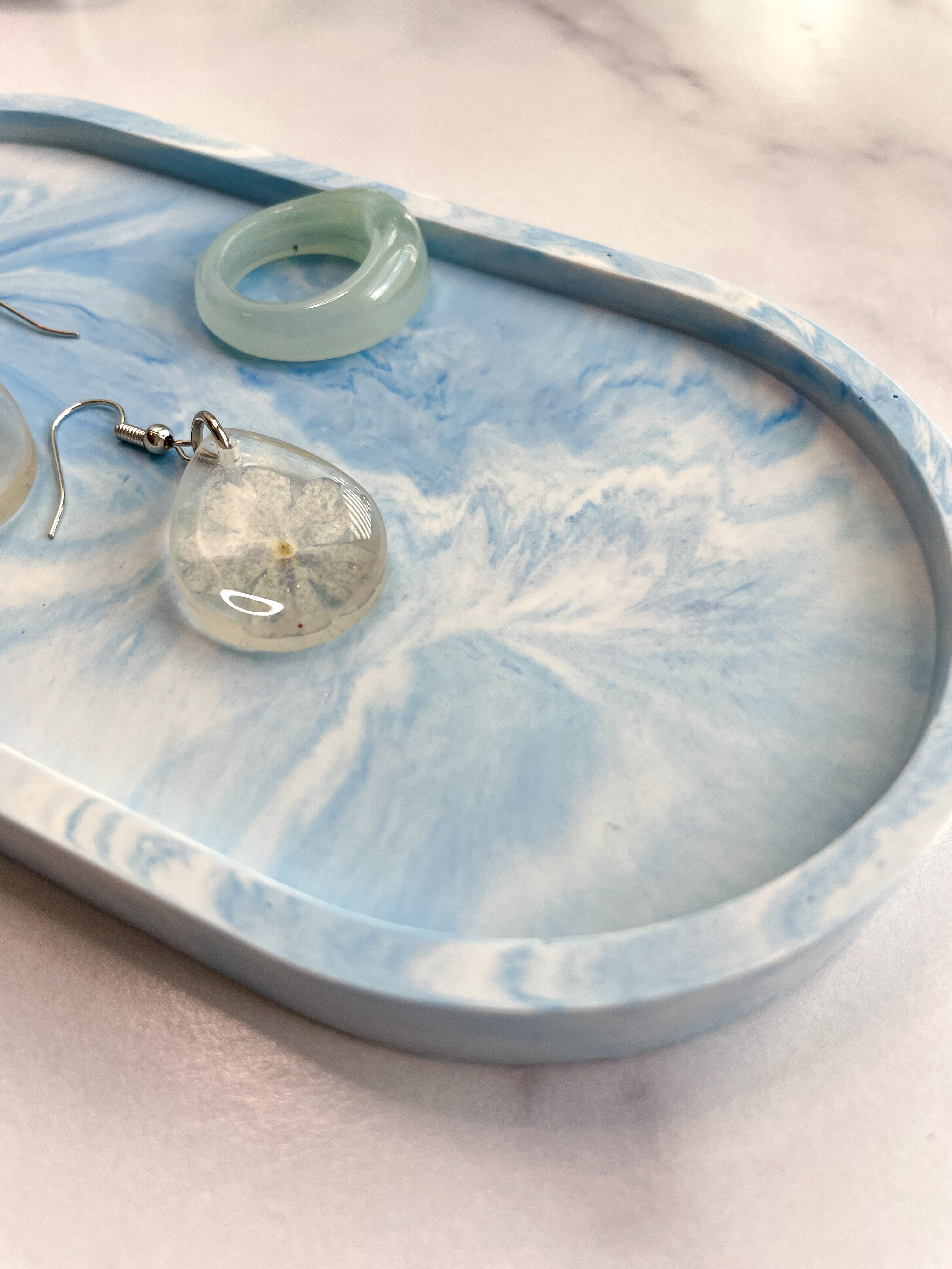 Blue Marbled Oval Trinket Tray – Catchall Dish