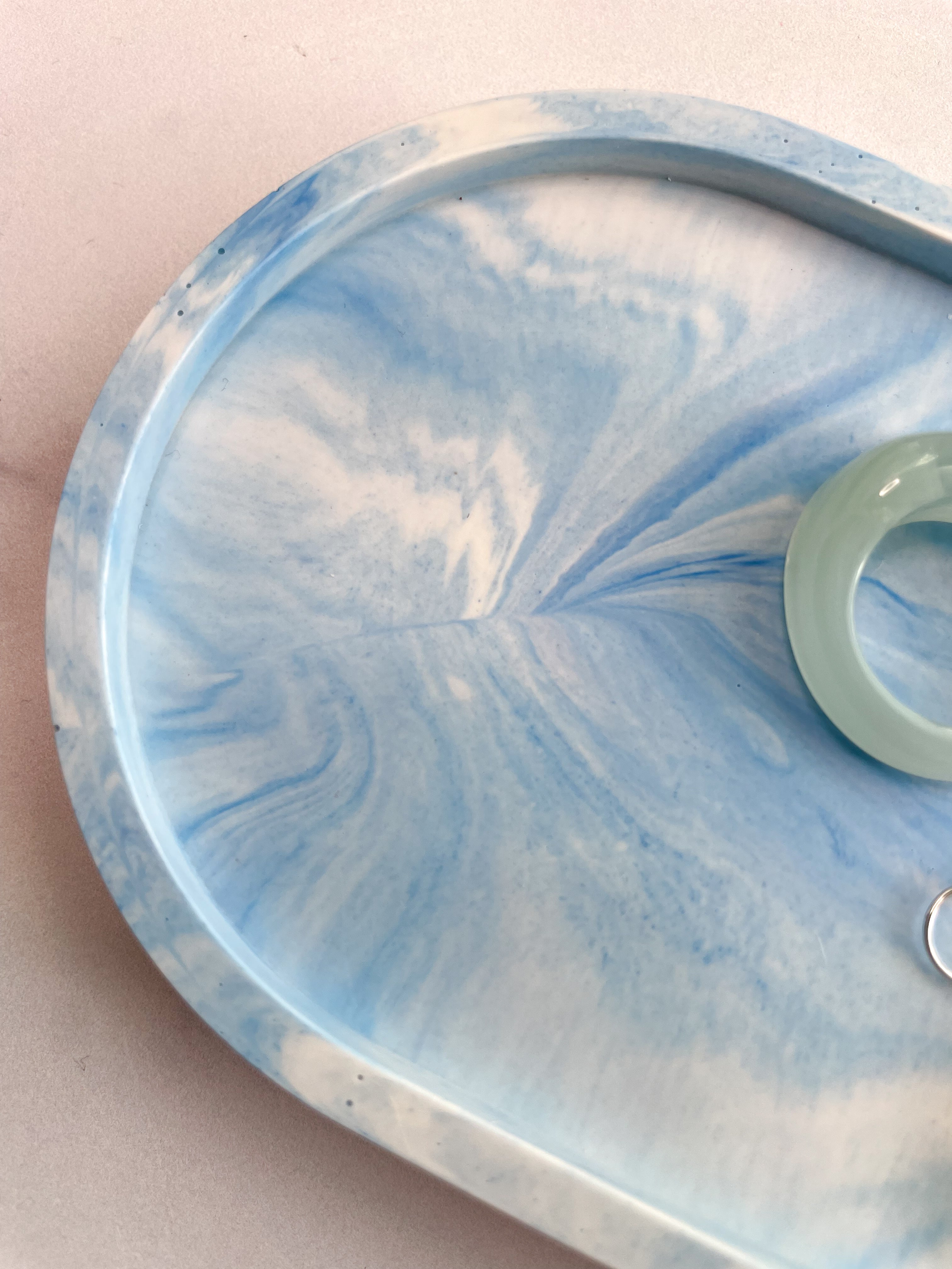 Blue Marbled Oval Trinket Tray – Catchall Dish
