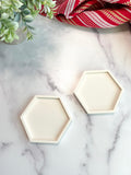 White Hexagon Stone Coasters – Set of 2