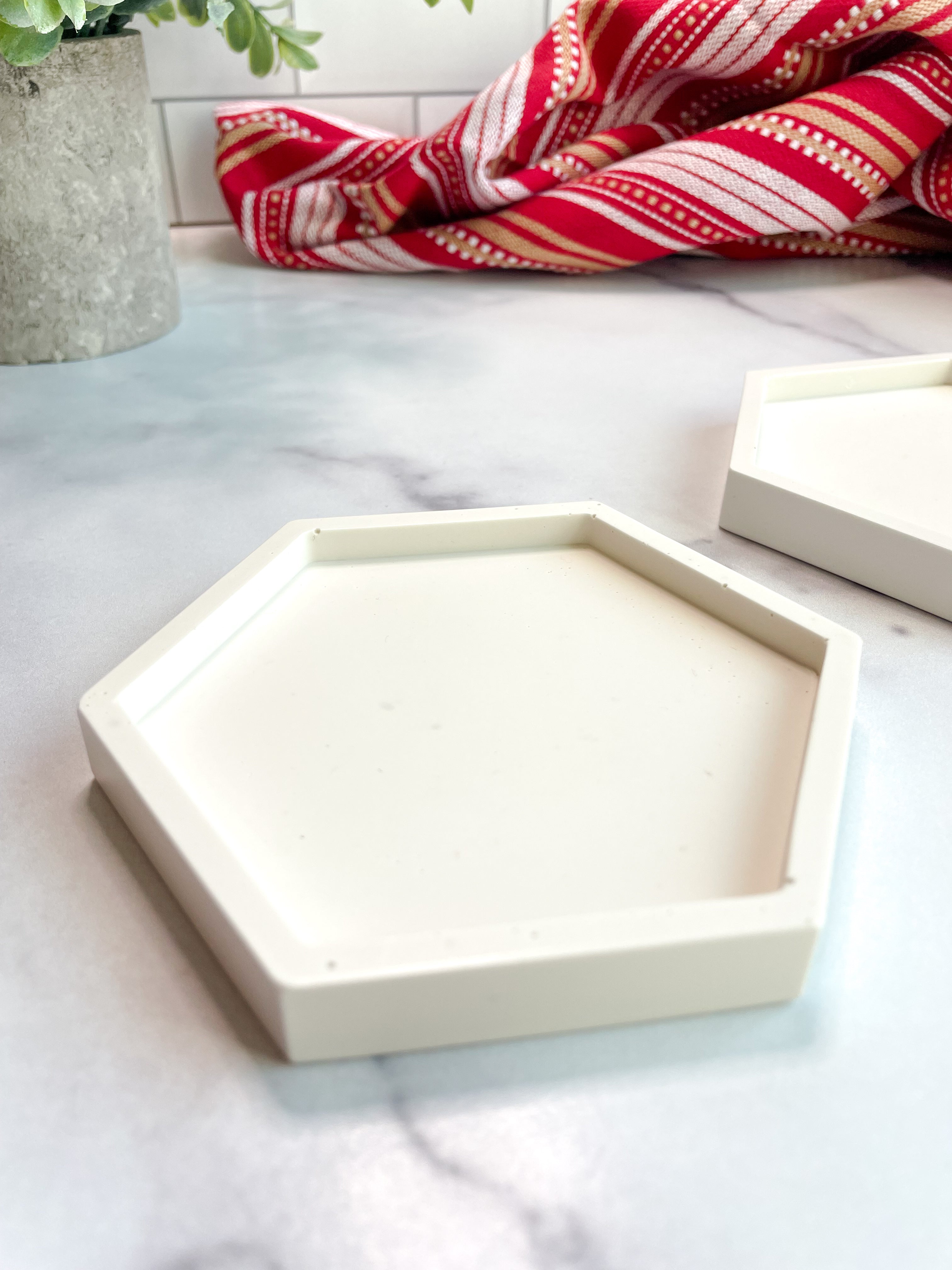 White Hexagon Stone Coasters – Set of 2