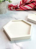 White Hexagon Stone Coasters – Set of 2